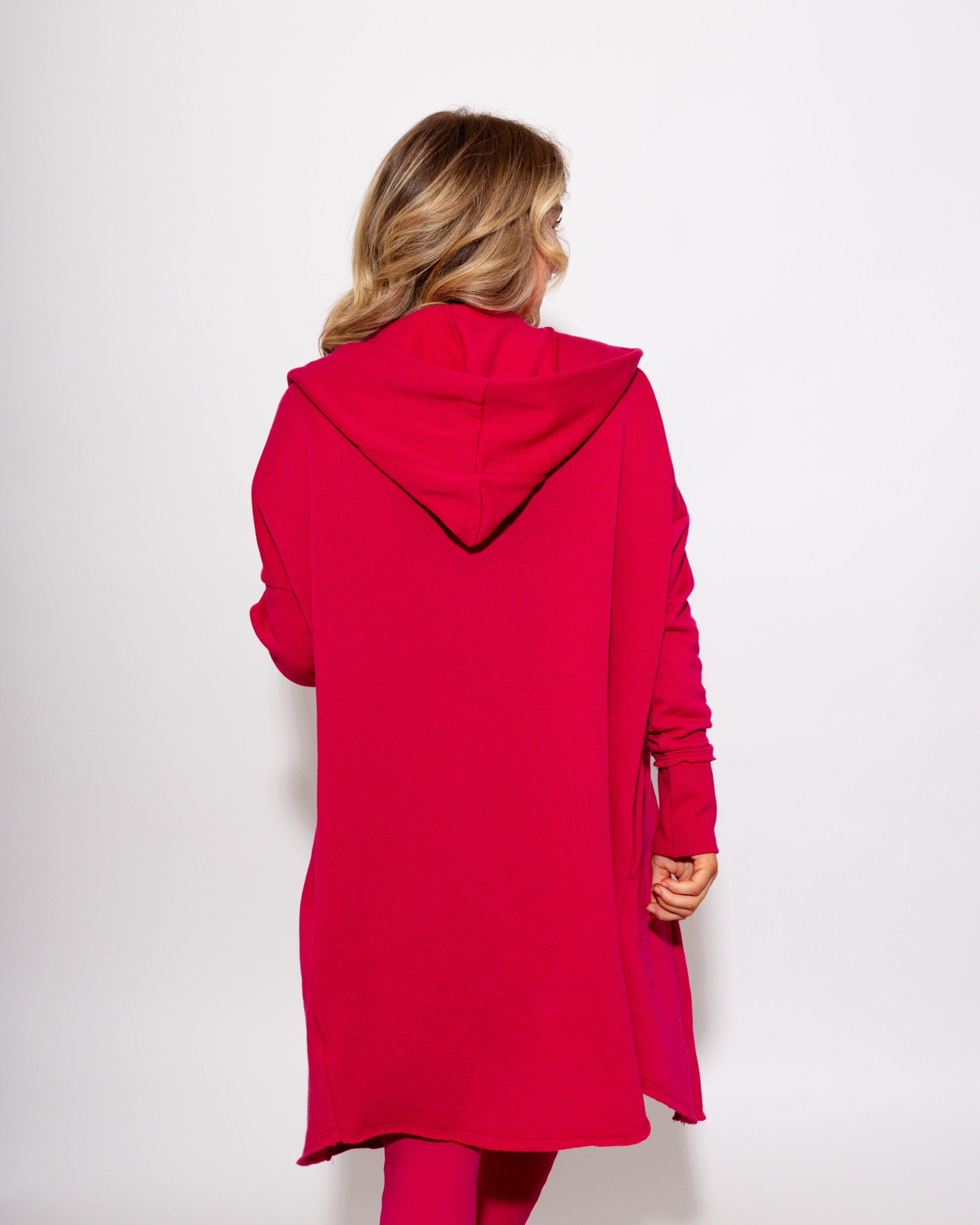 Longline Hoodie Cardigan in Plum Pink