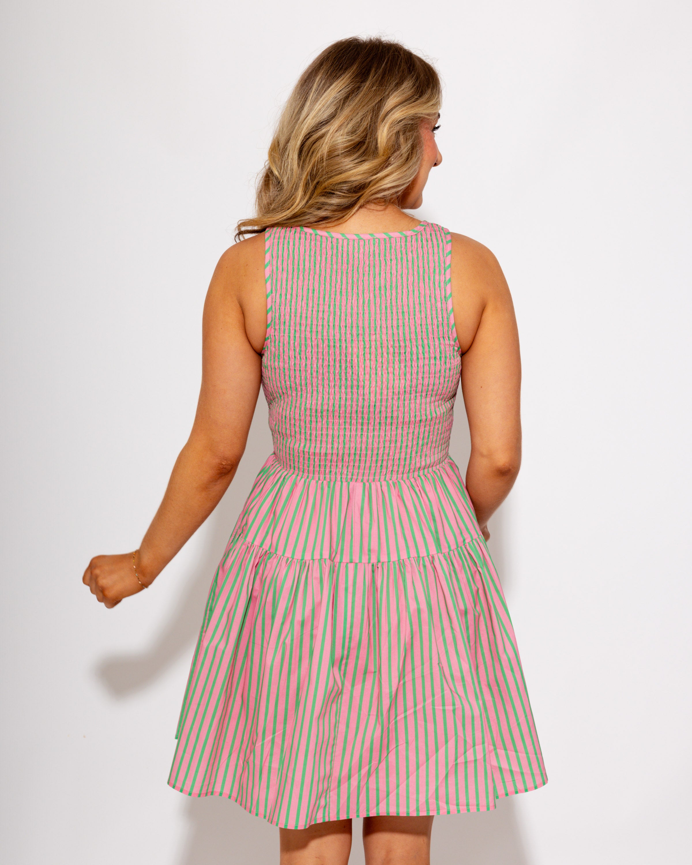 The Sweet & Striped Smocked Mini in Pink