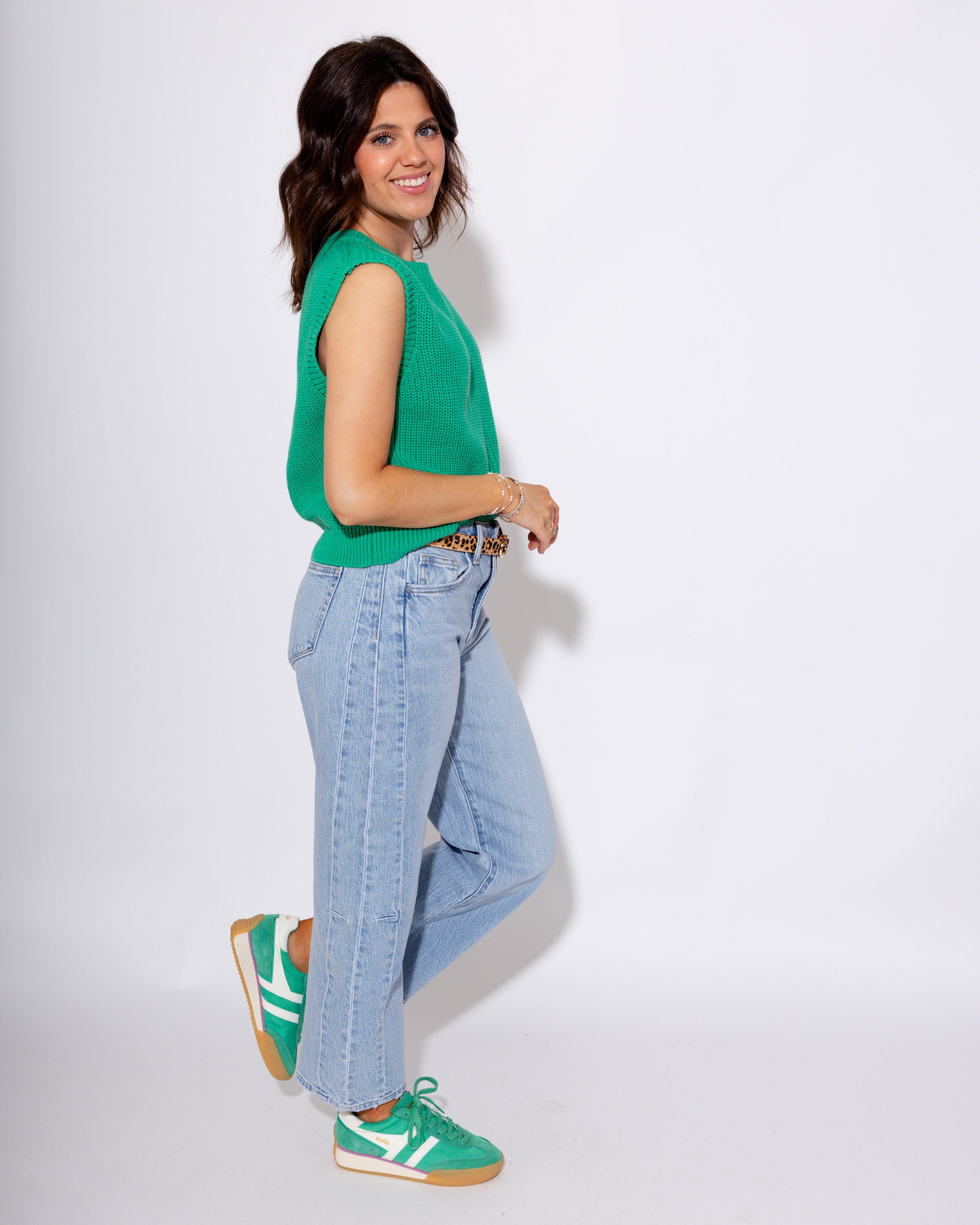 Green Sleeveless Ribbed Knit Top