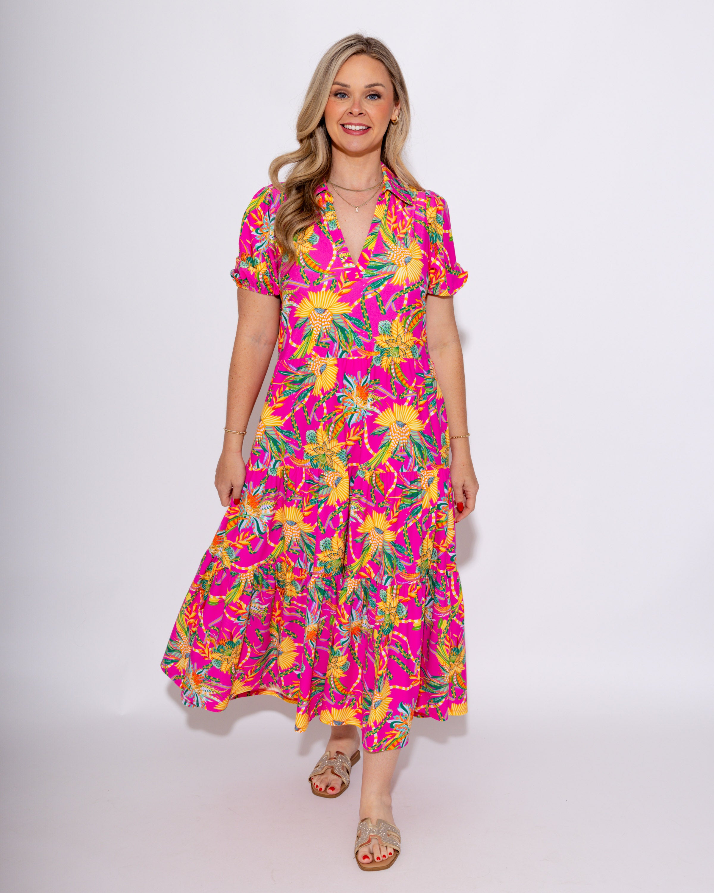 Jude Connally | Portia Dress in Peacock Floral Pink