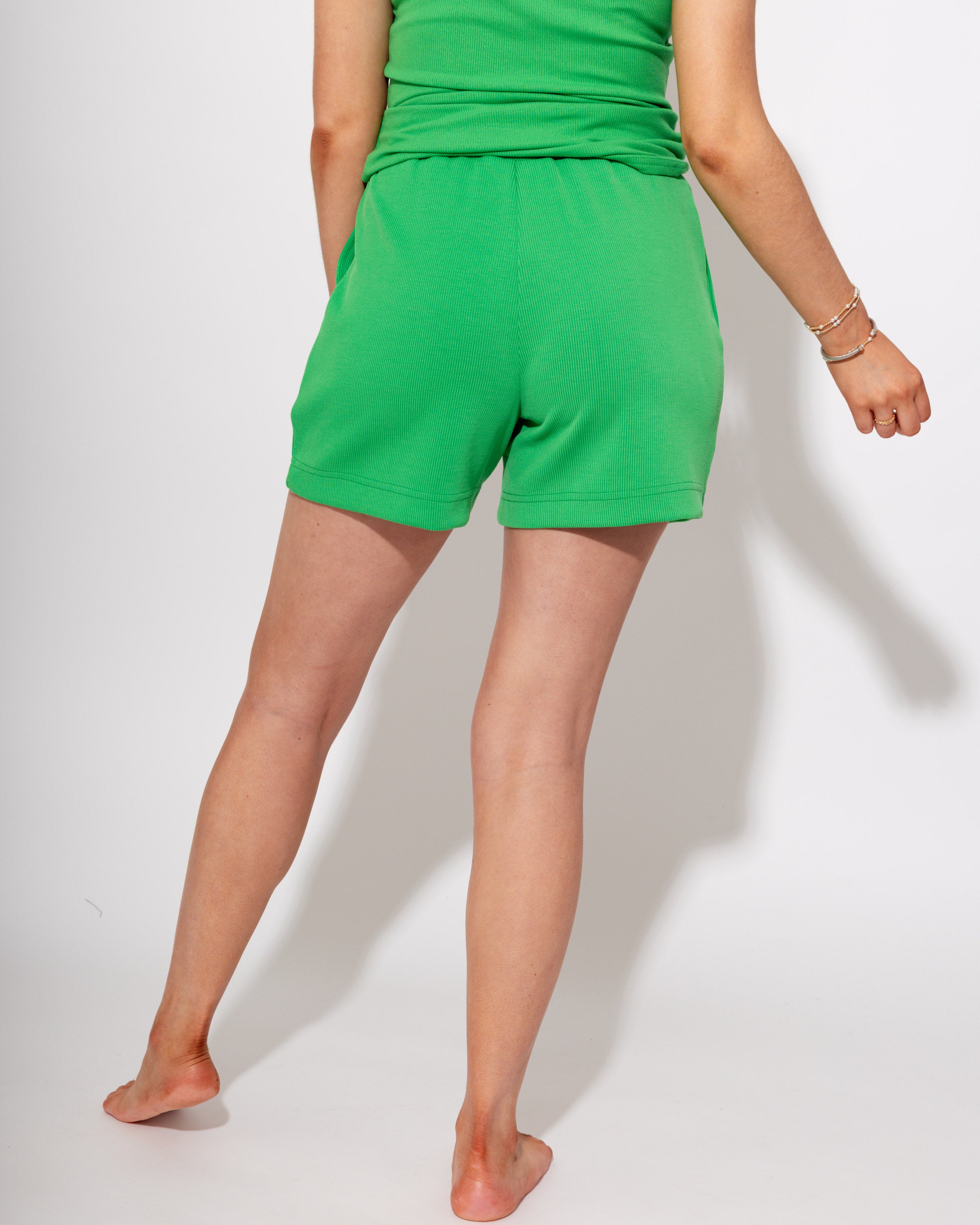 Luxe Wash Rib Shorts in Green