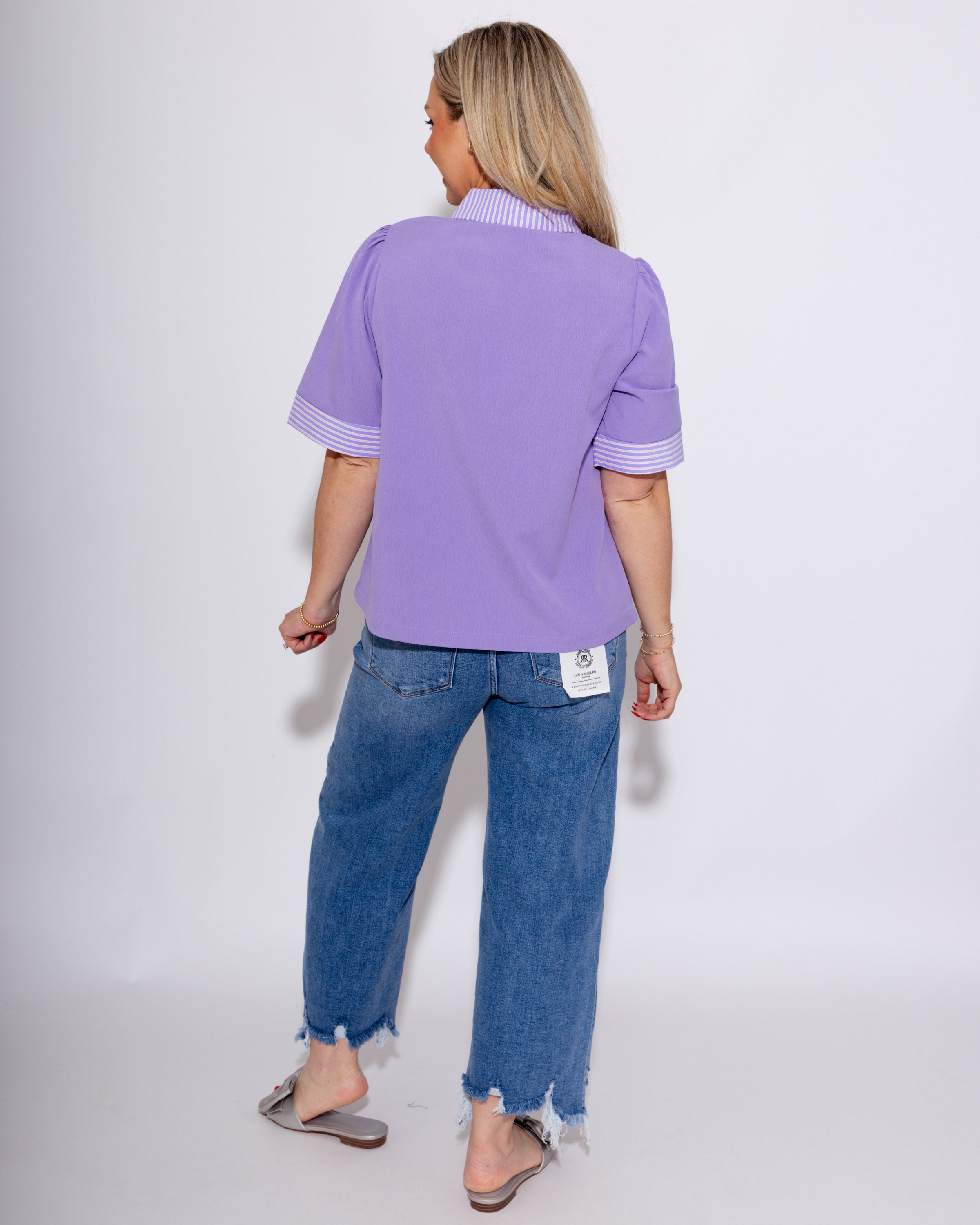 Stripe Contrast Crinkle Top in Lavender