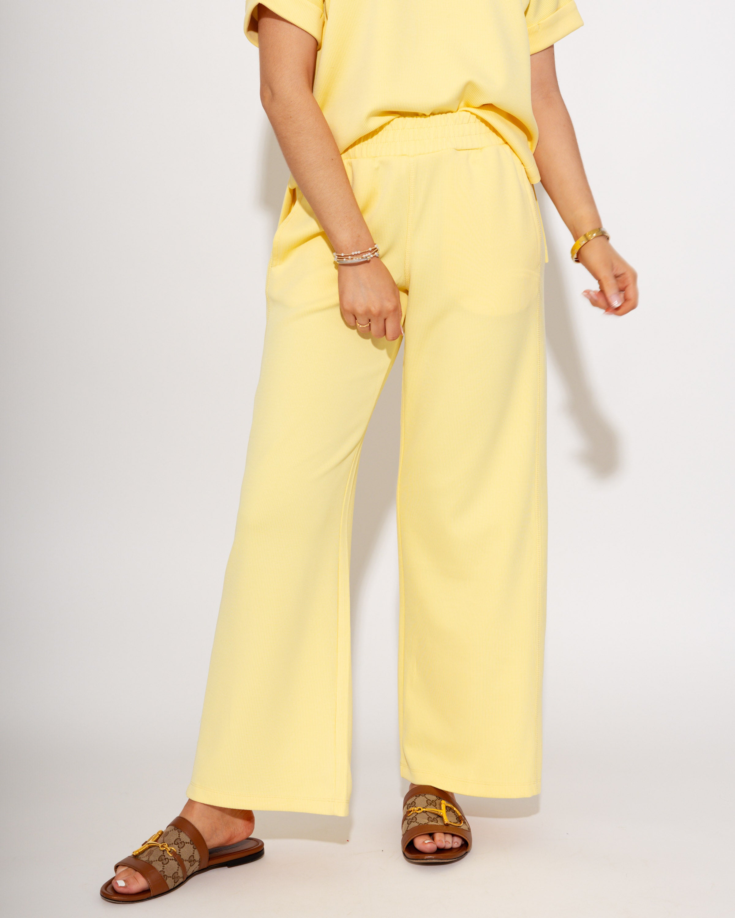 Luxe Wash Rib Wide-leg Pants in Yellow