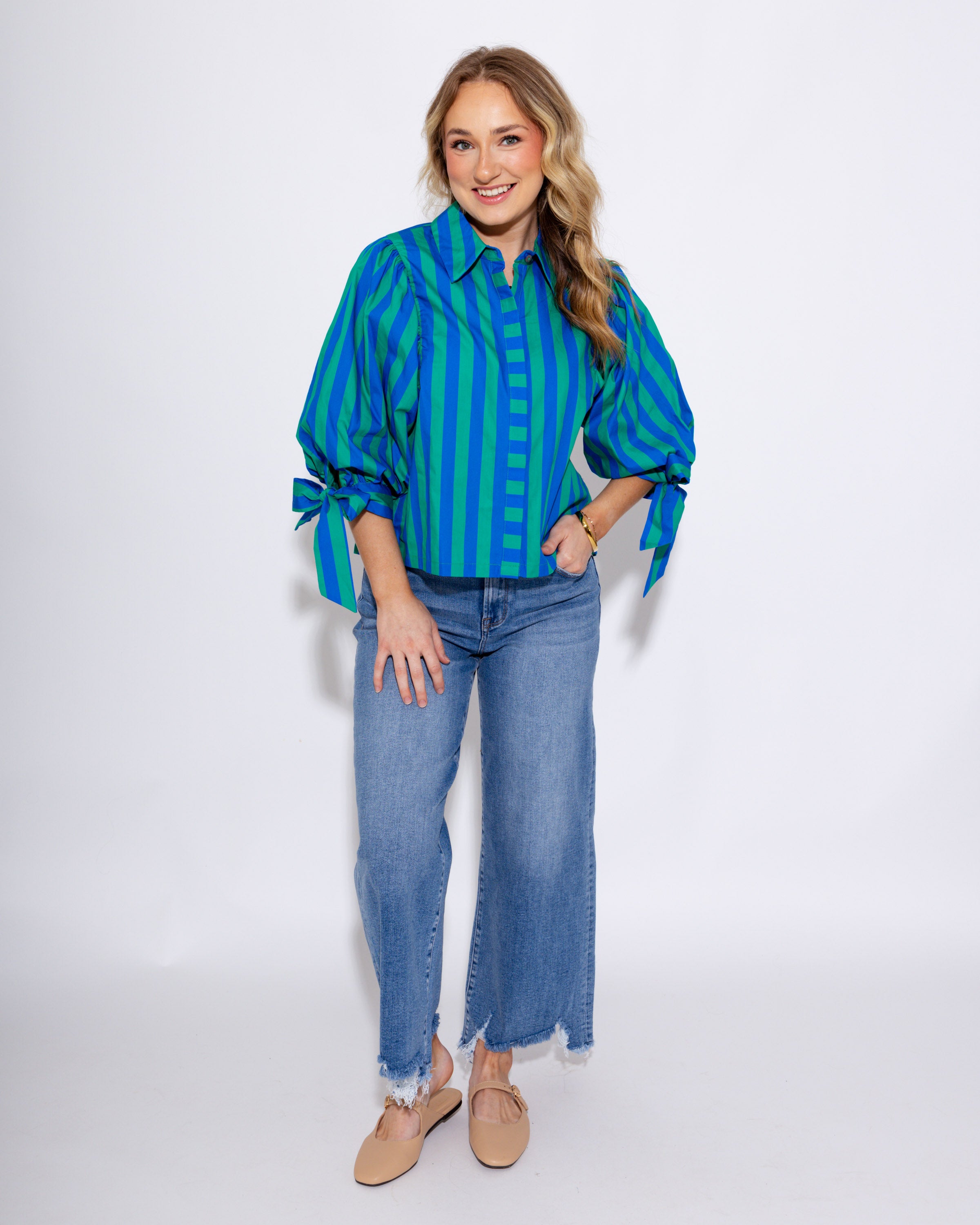 Chic Stripe Puff Sleeve Top