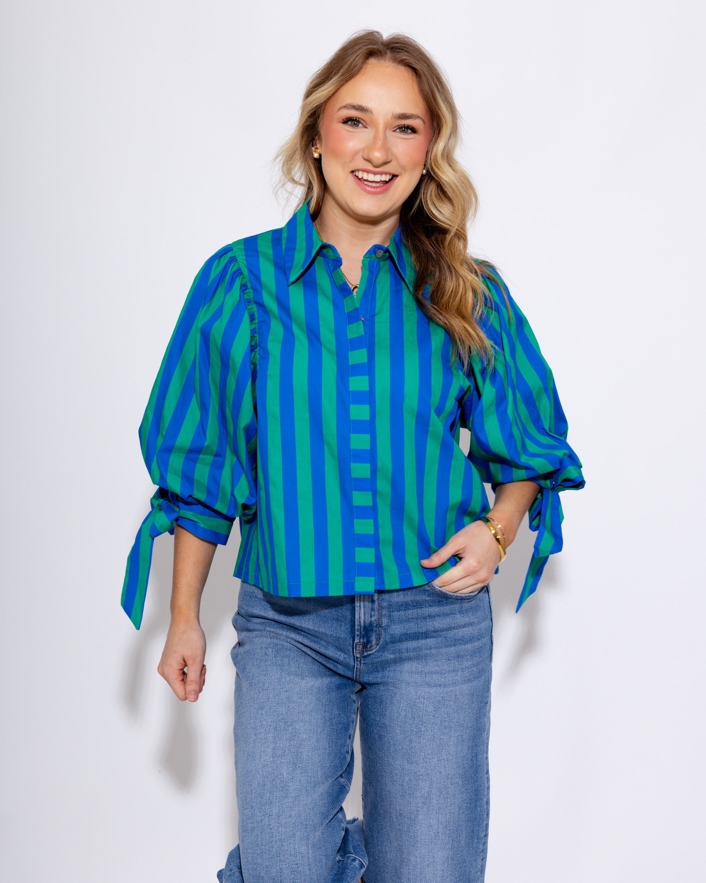Chic Stripe Puff Sleeve Top