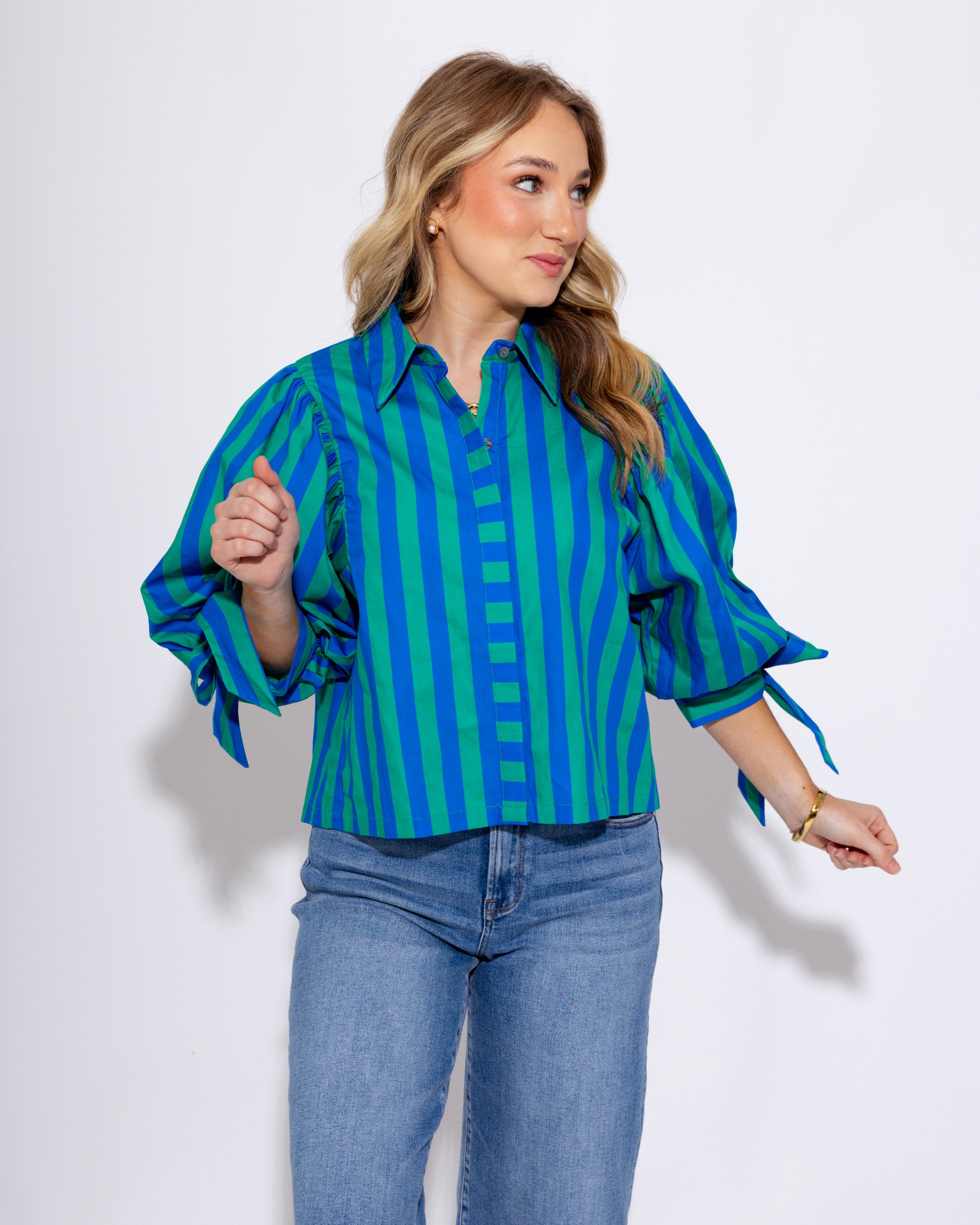 Chic Stripe Puff Sleeve Top