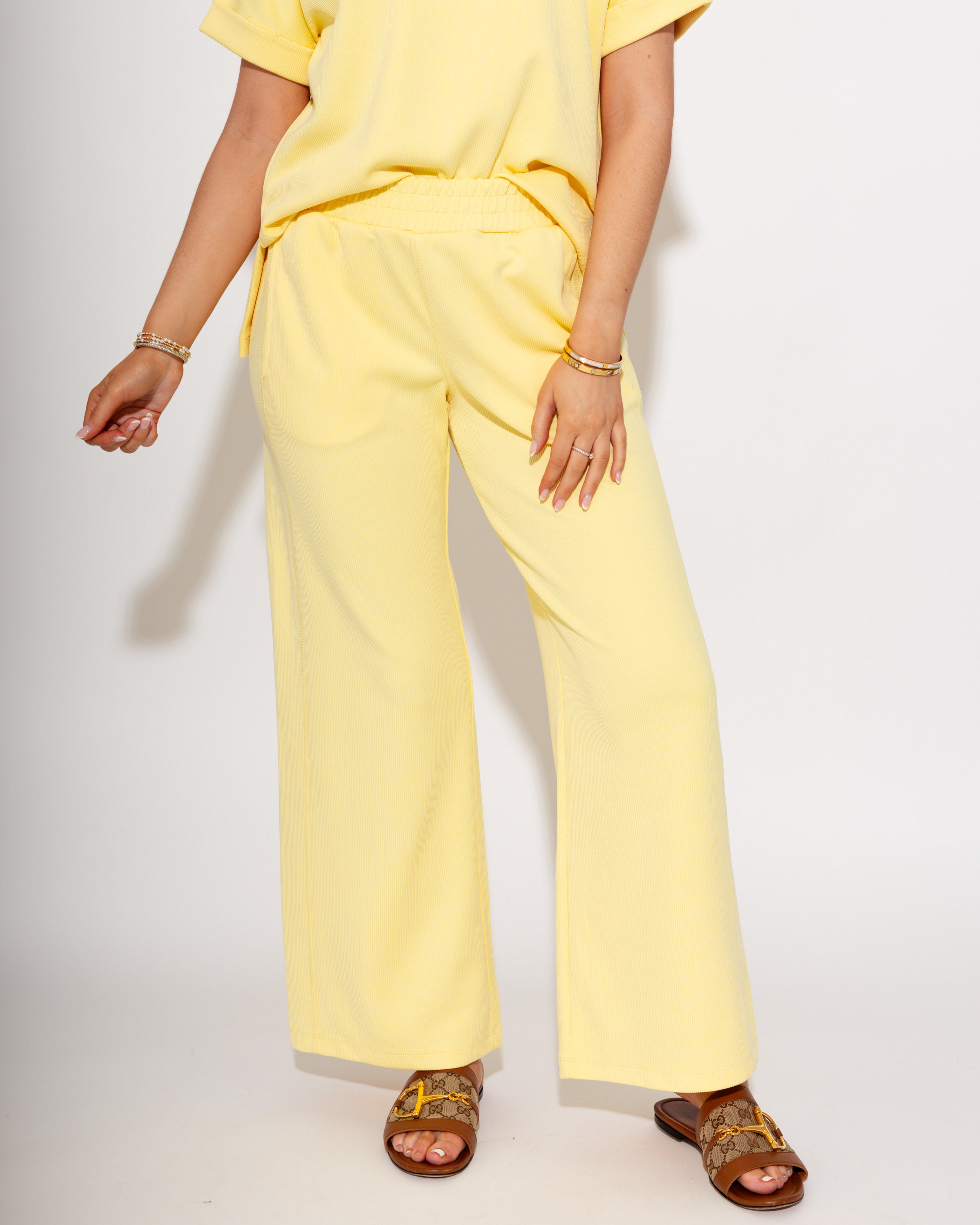Luxe Wash Rib Wide-leg Pants in Yellow
