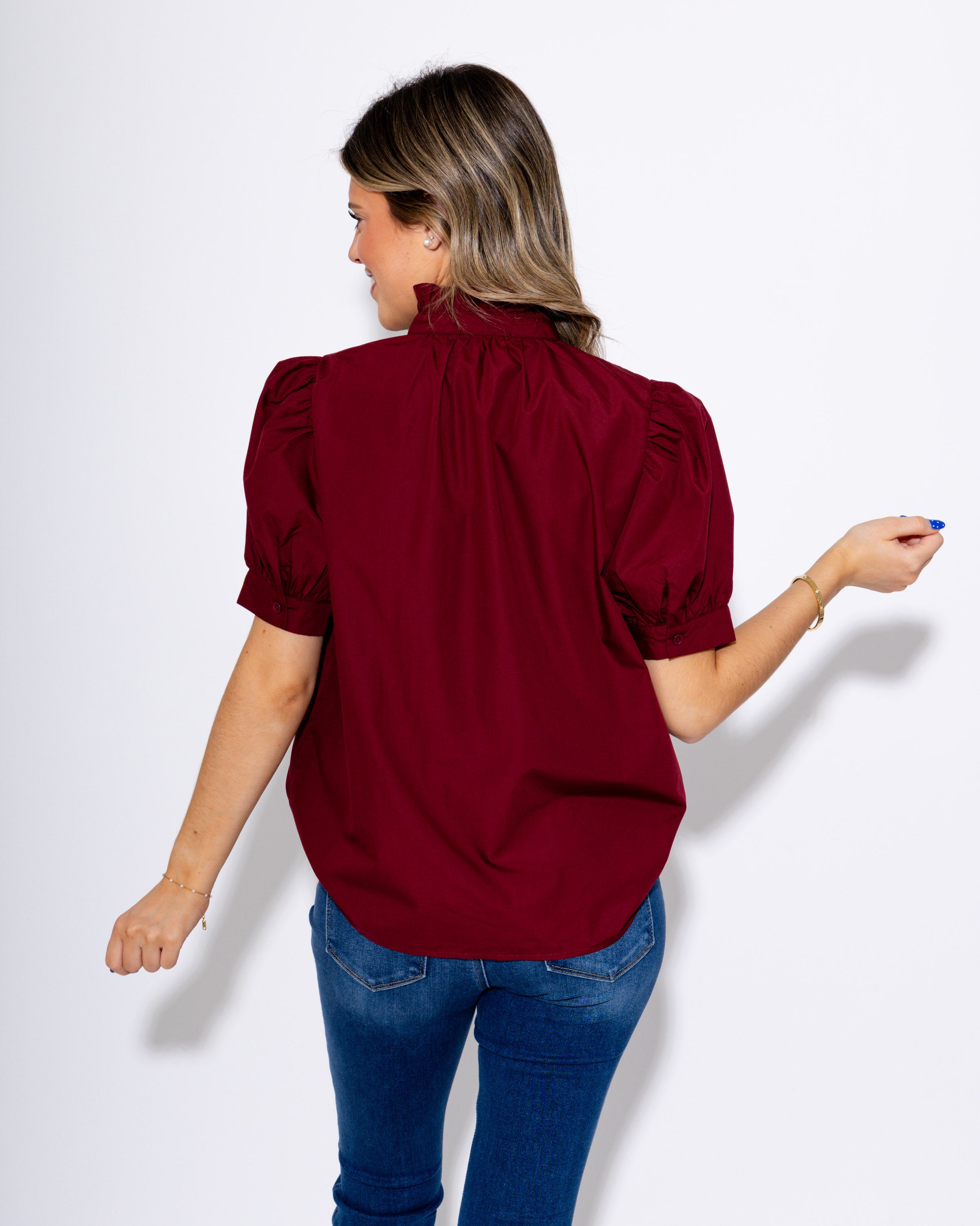 The Smart Style Puff Sleeve Top in Burgundy