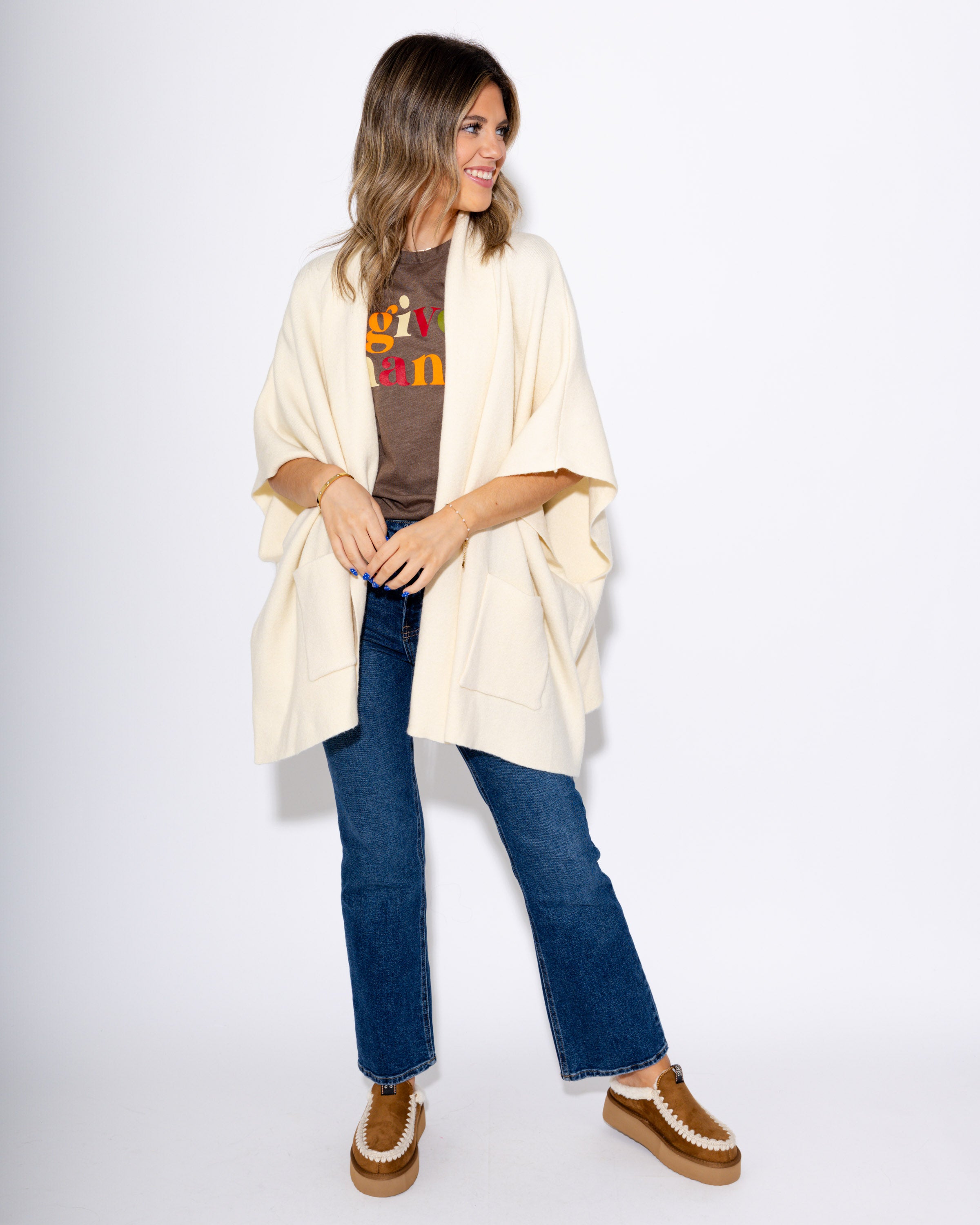 Cream Knit Cape Cardigan