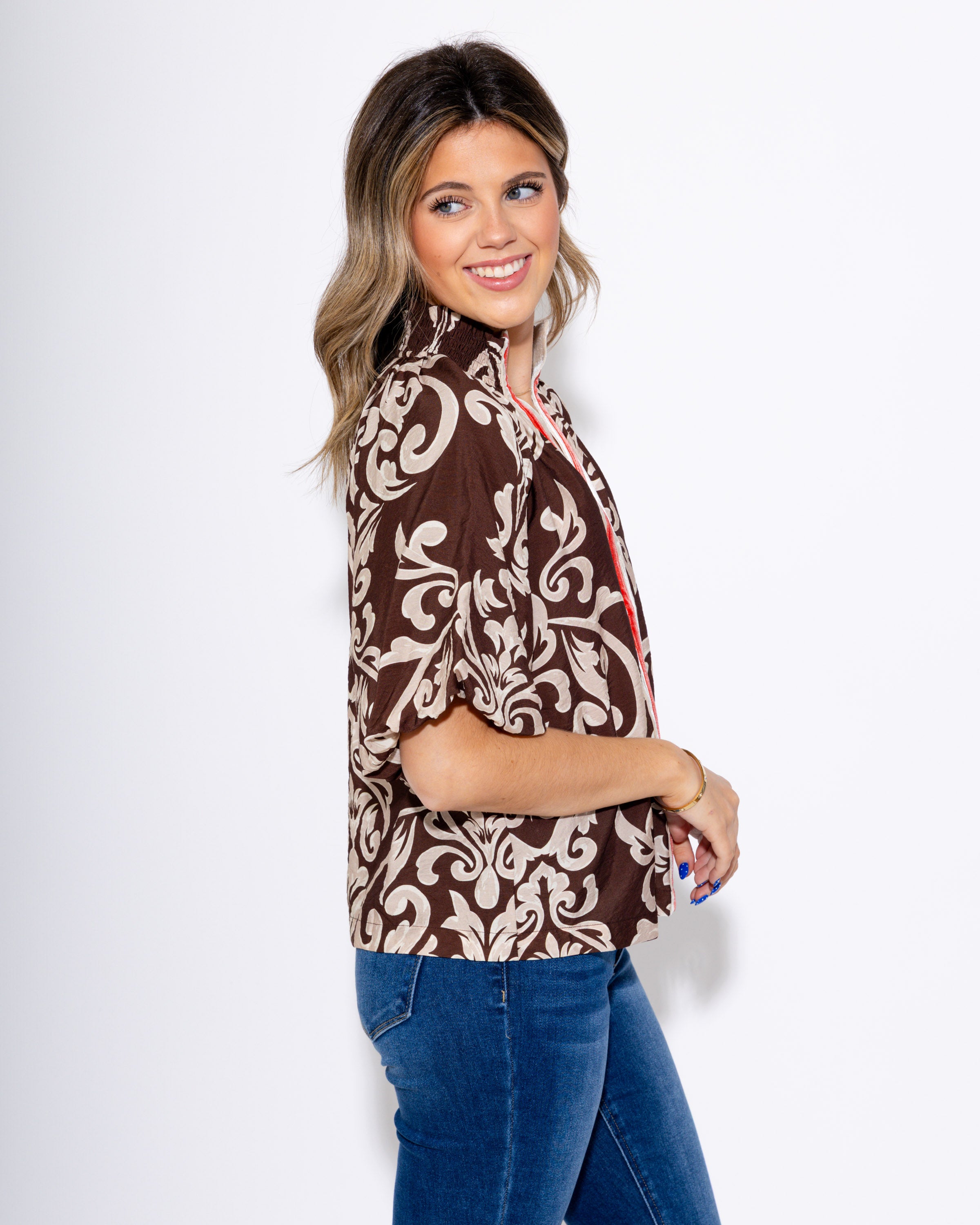 Abstract Print Puff Sleeve Top