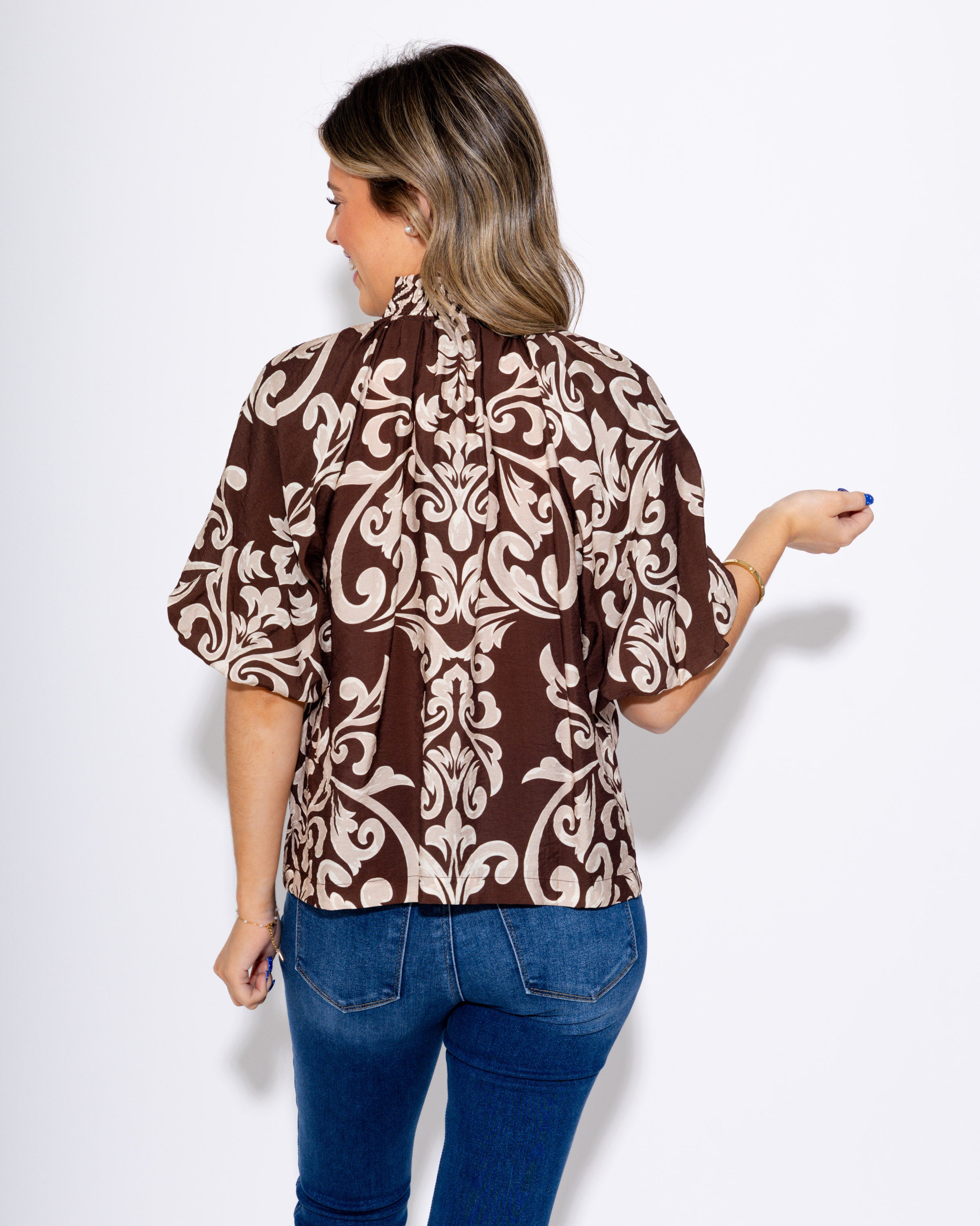 Abstract Print Puff Sleeve Top