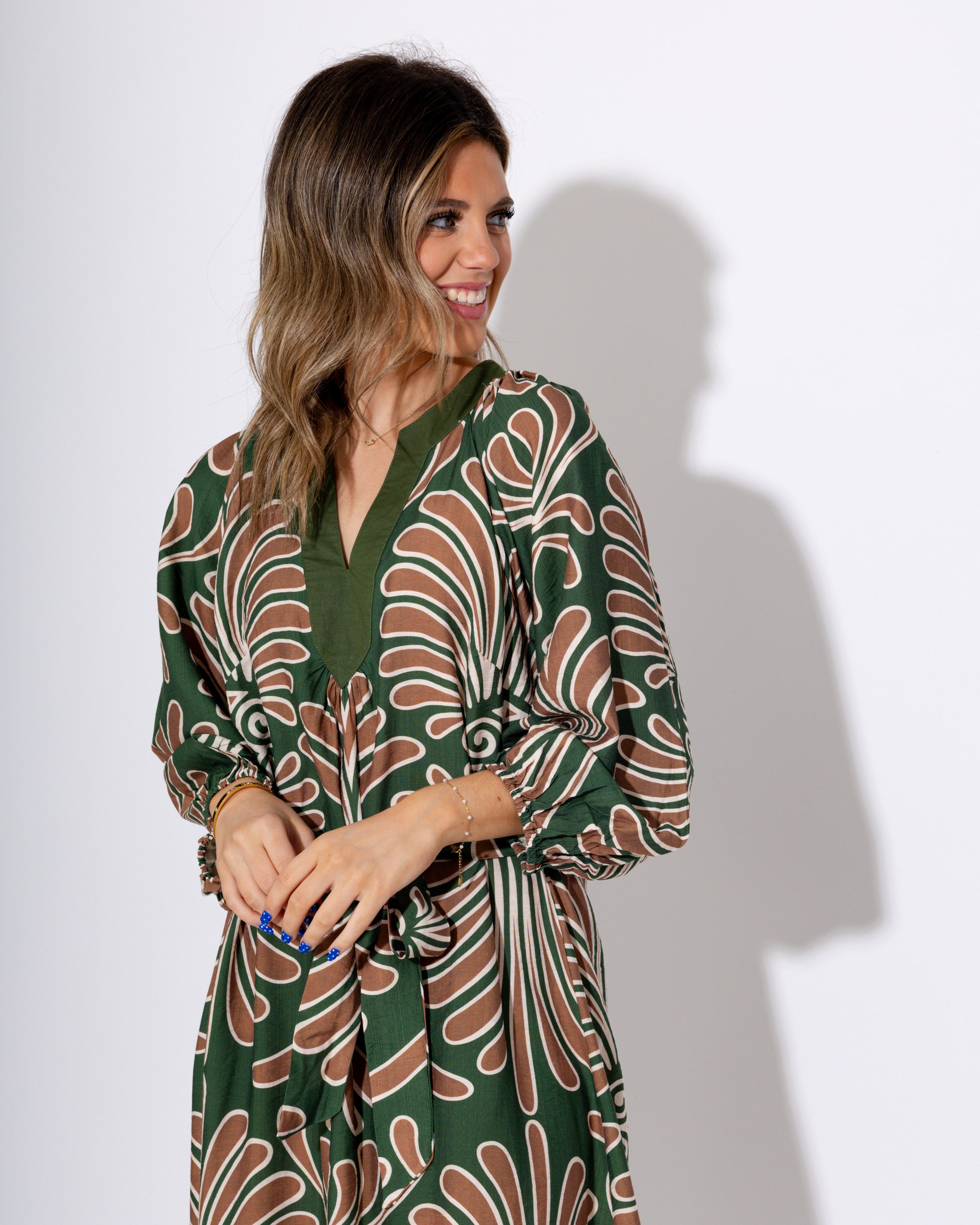 Tie Waist Abstract Midi Dress