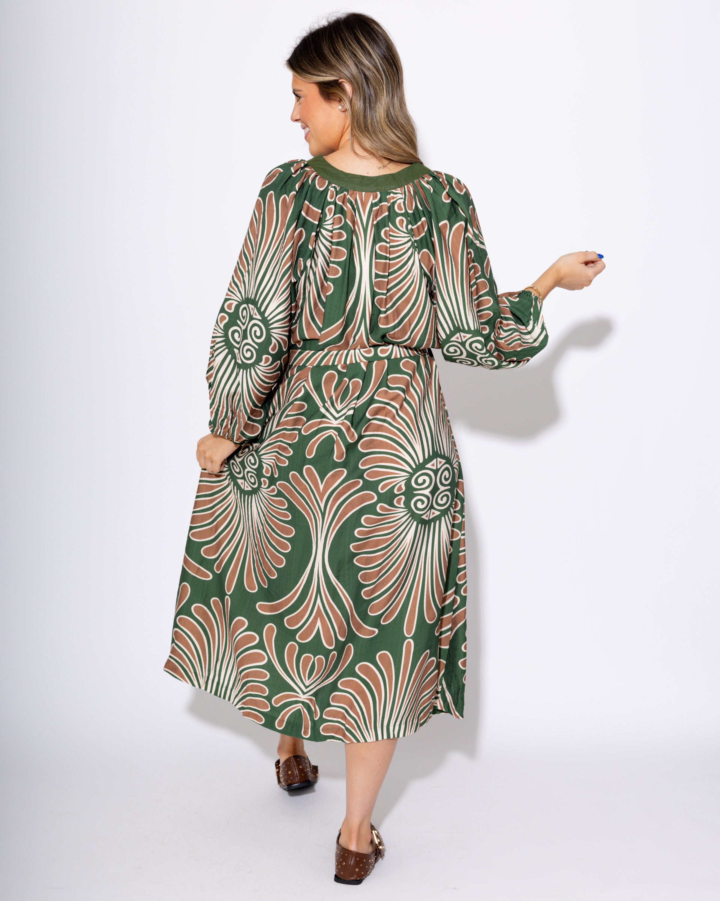 Tie Waist Abstract Midi Dress