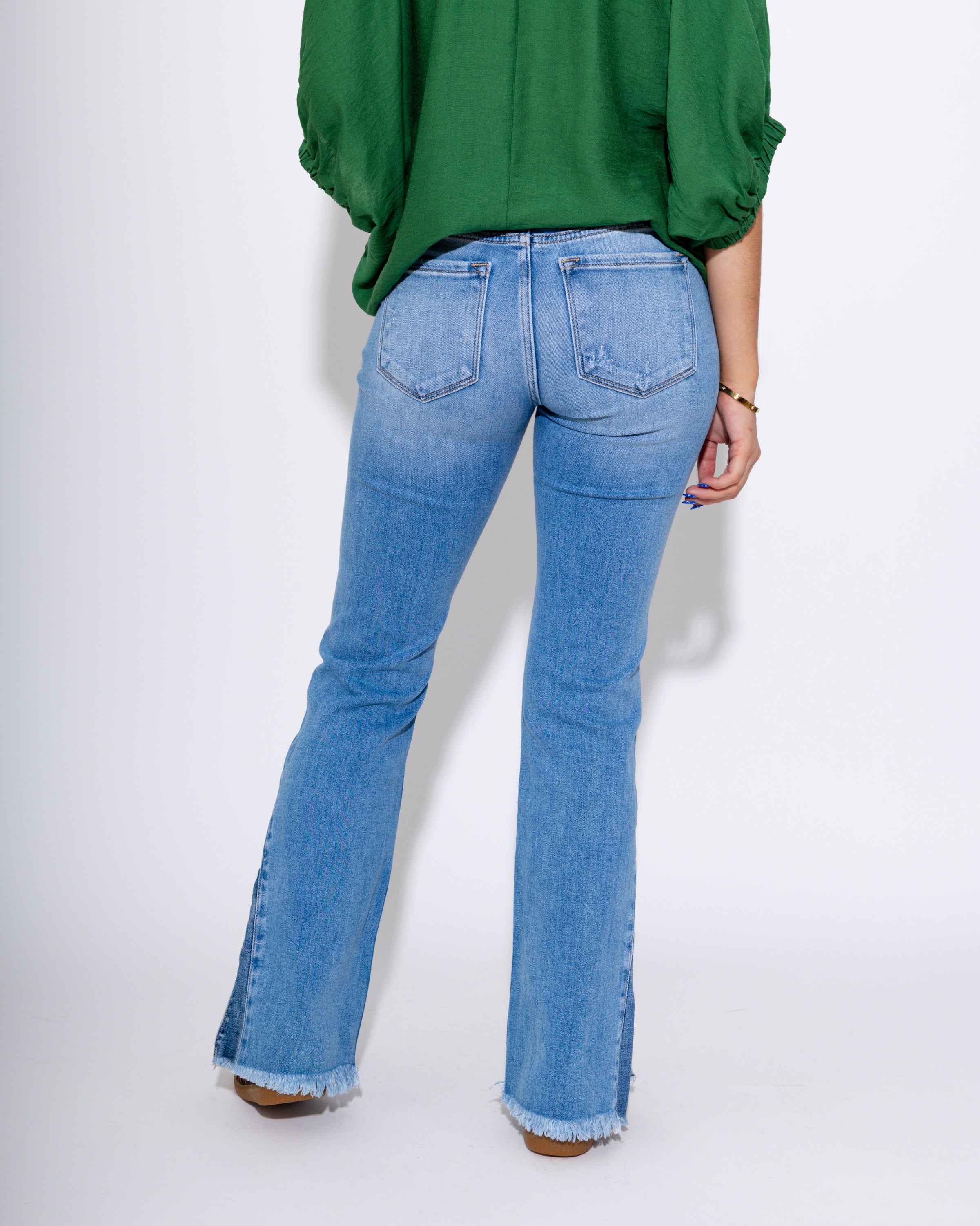 Mid Rise Bootcut with Two-Toned Cut Seam
