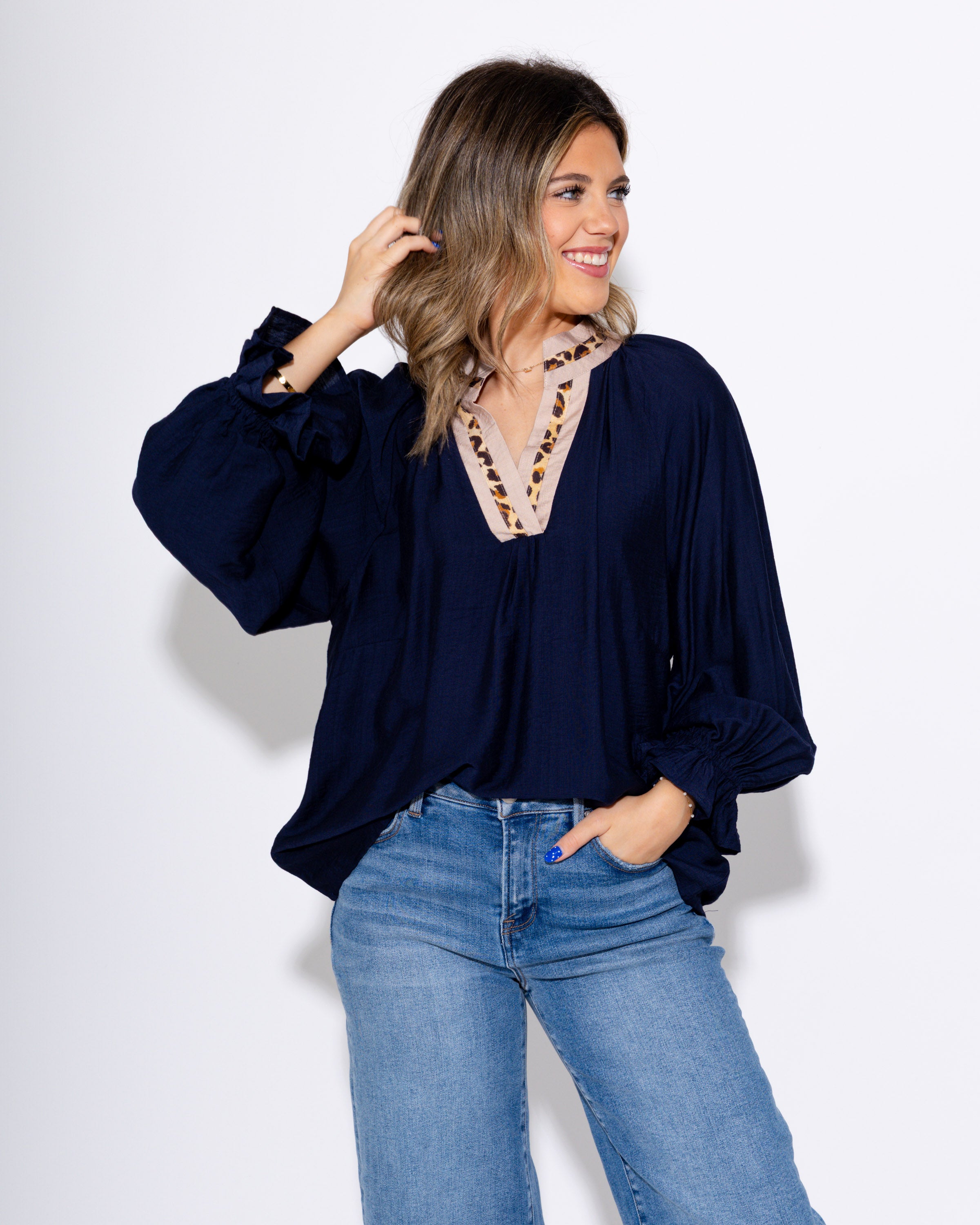 Relaxed Leopard Trim Top