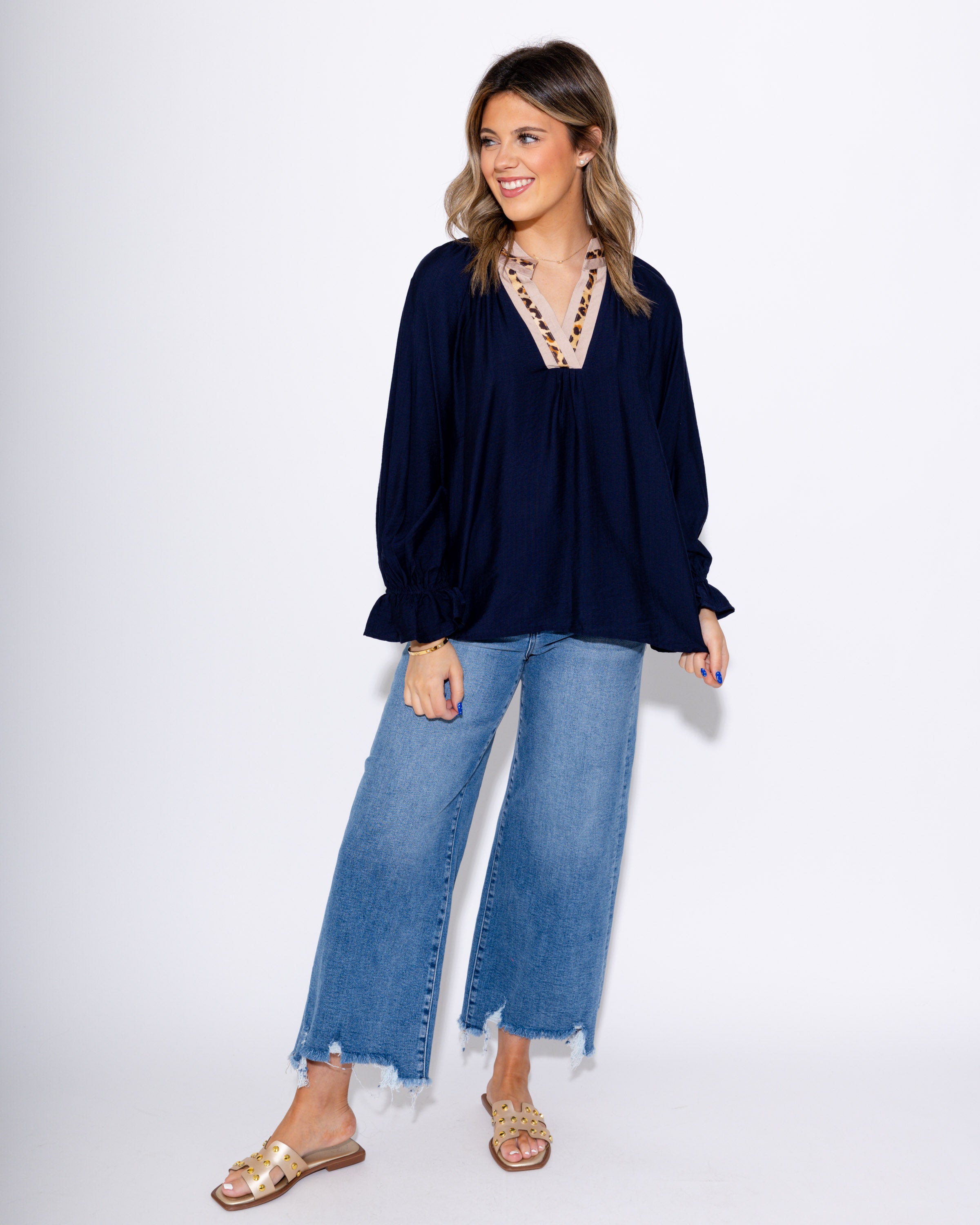 Relaxed Leopard Trim Top