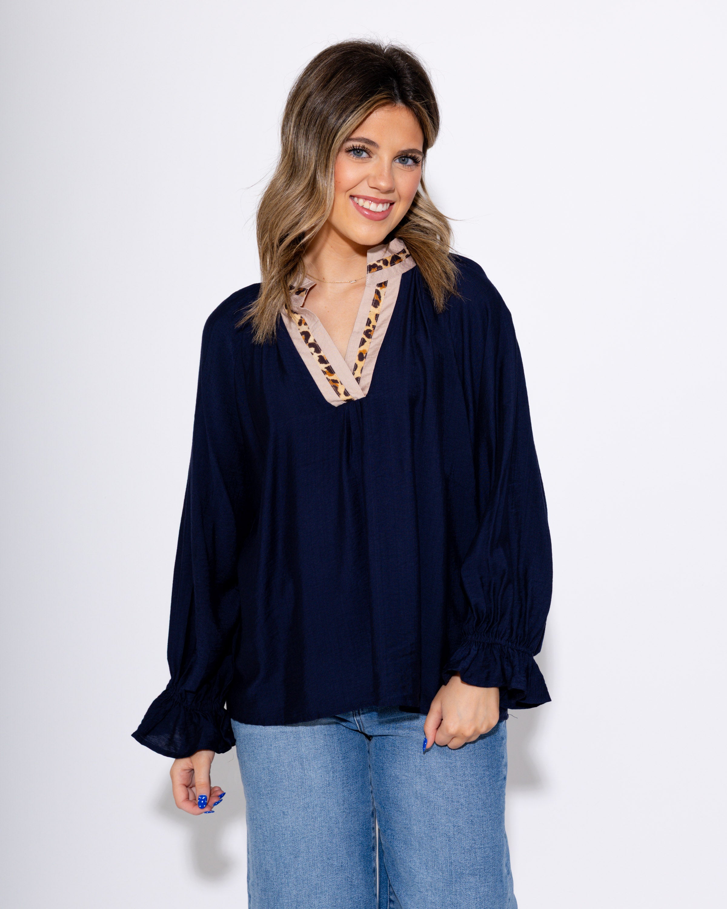 Relaxed Leopard Trim Top