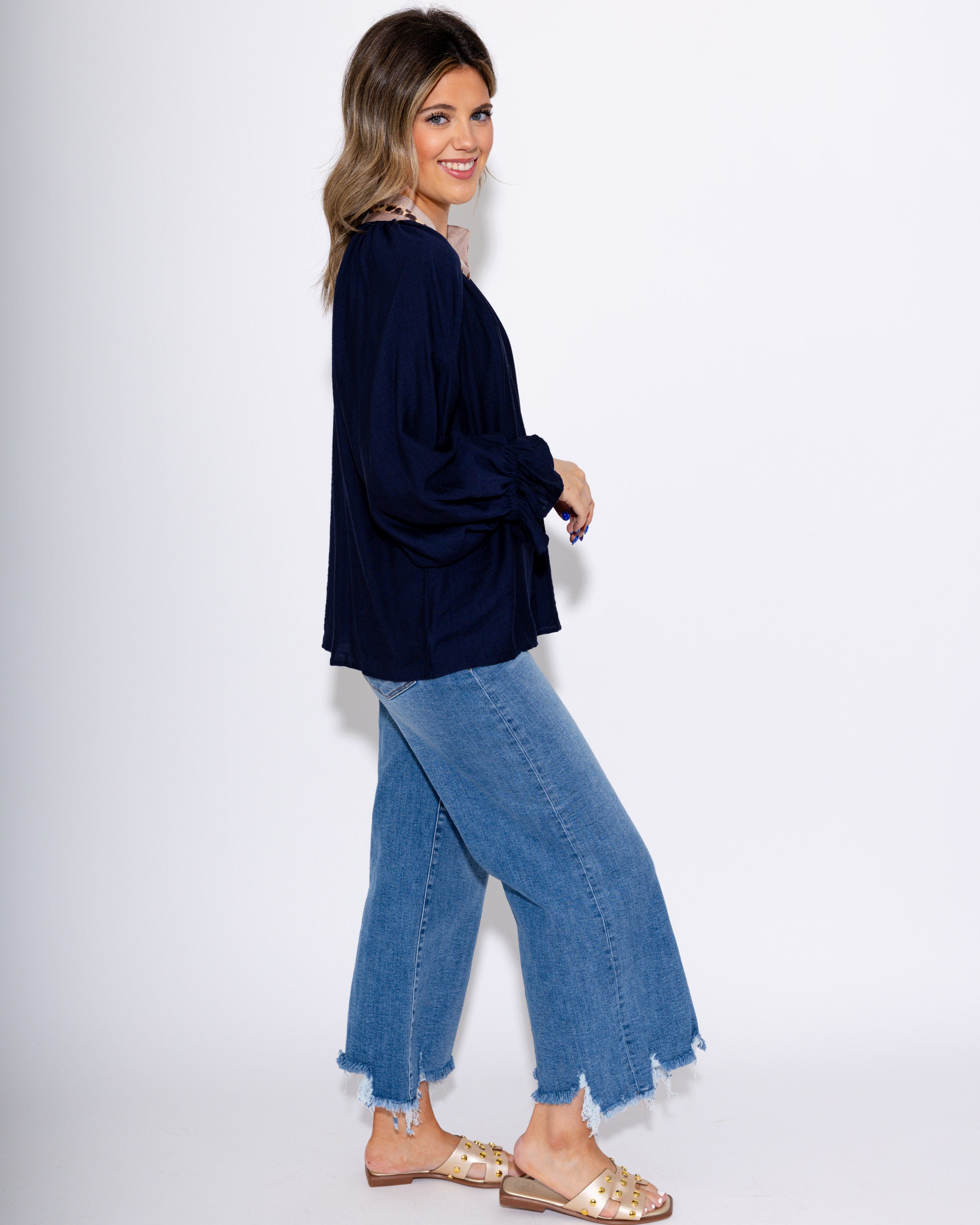 Relaxed Leopard Trim Top