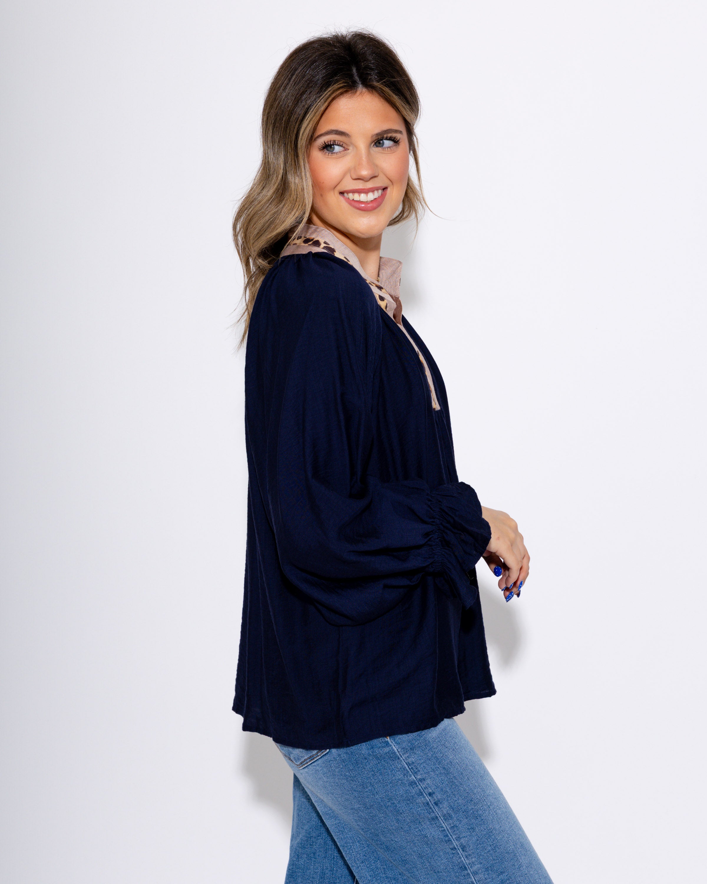 Relaxed Leopard Trim Top