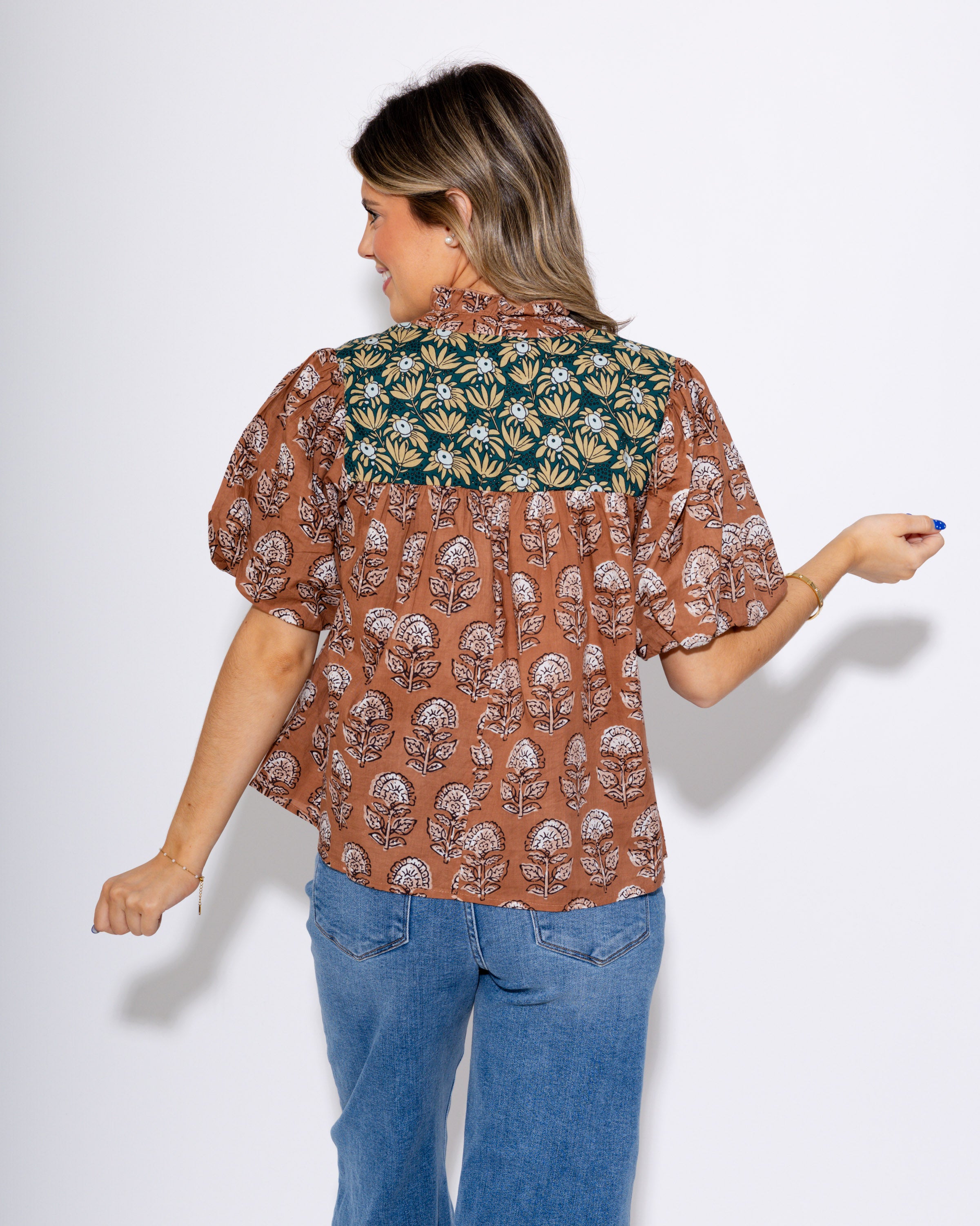 Floral Affairs Neck Tie Top in Beige
