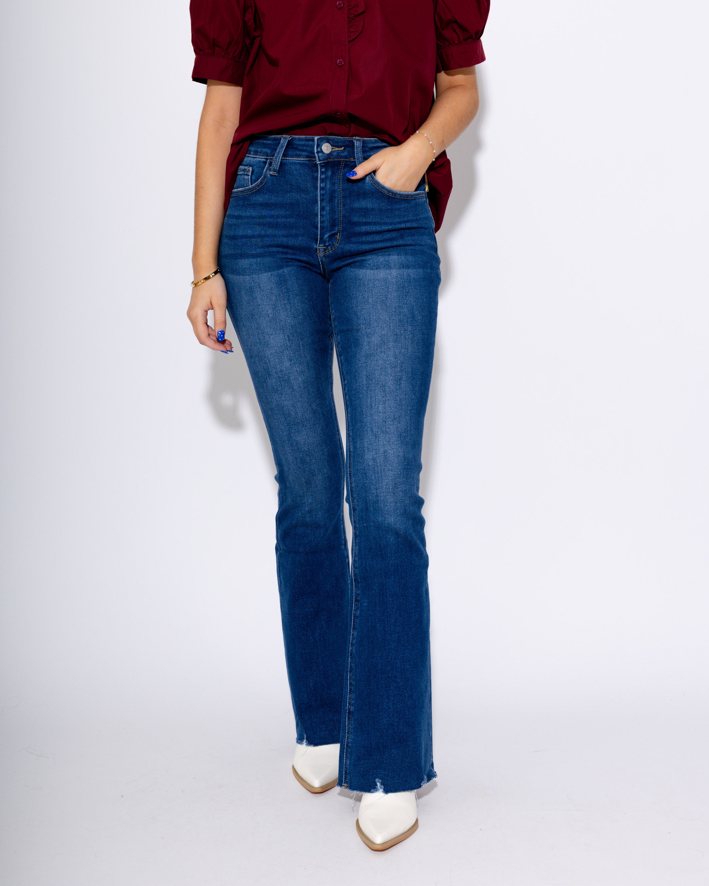 High Rise Boot Cut Jeans in Dark