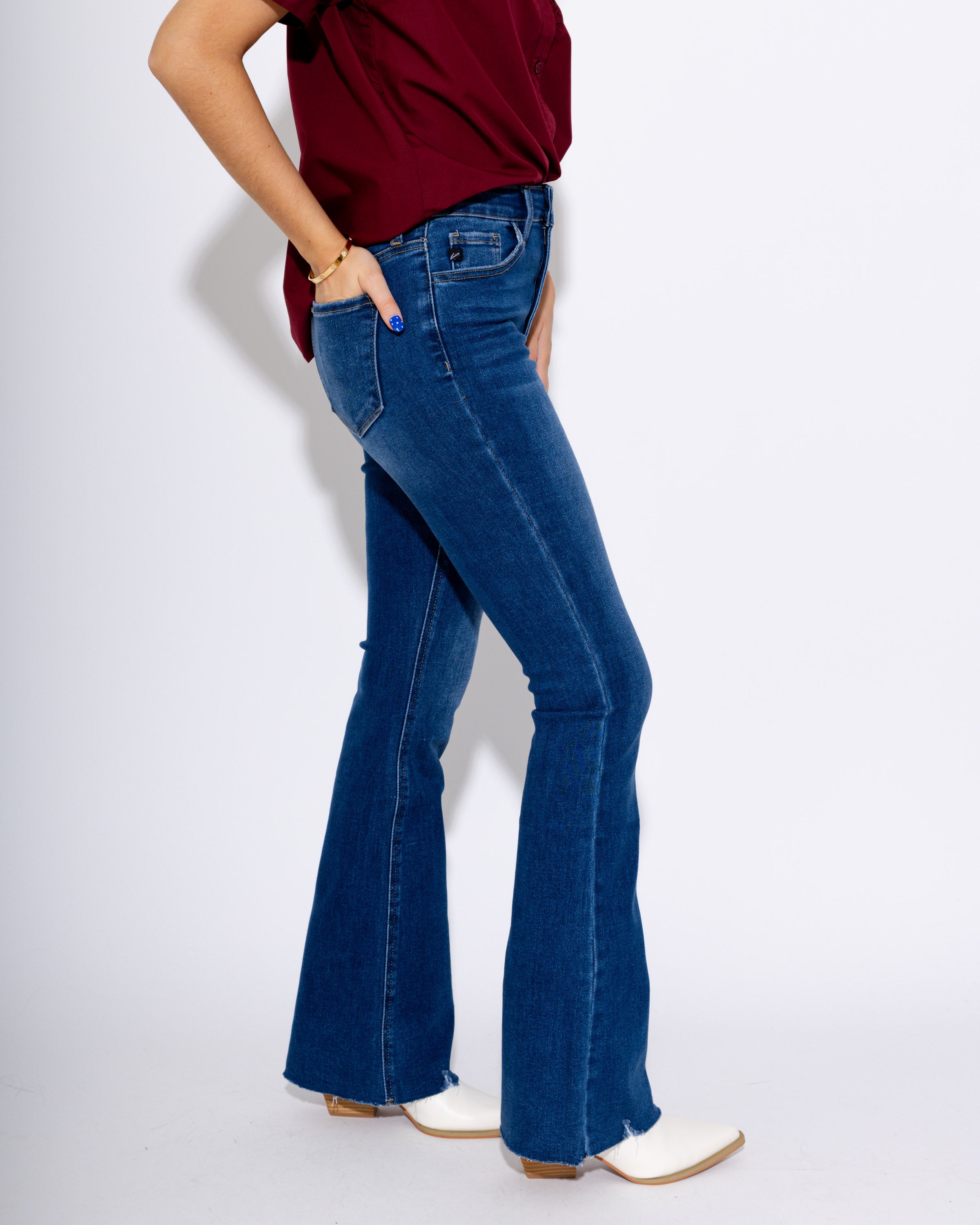 High Rise Boot Cut Jeans in Dark