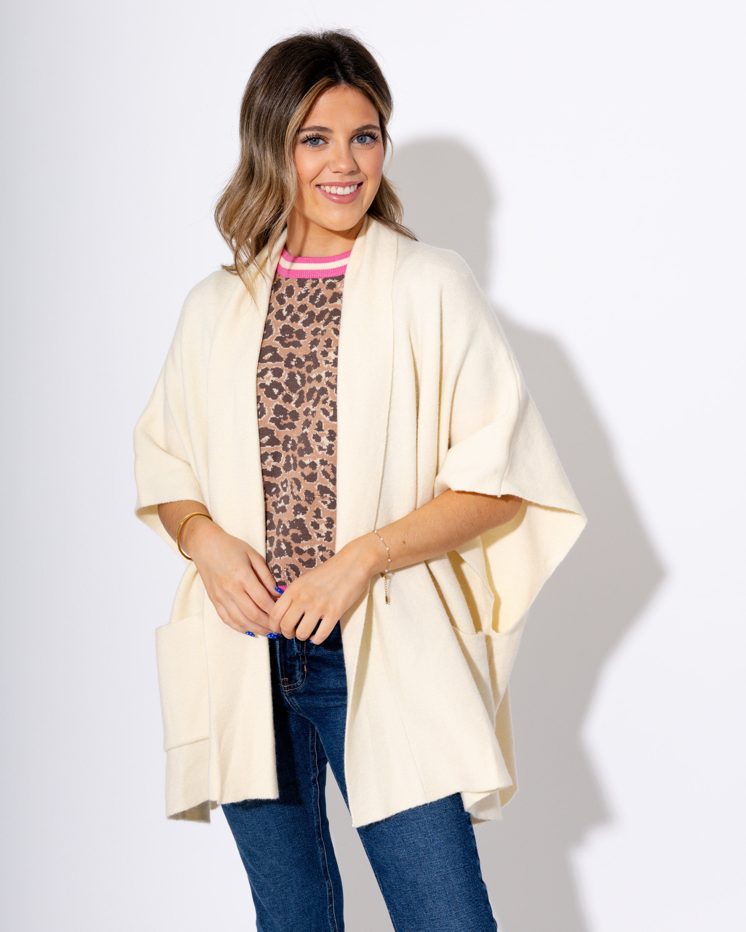 Cream Knit Cape Cardigan