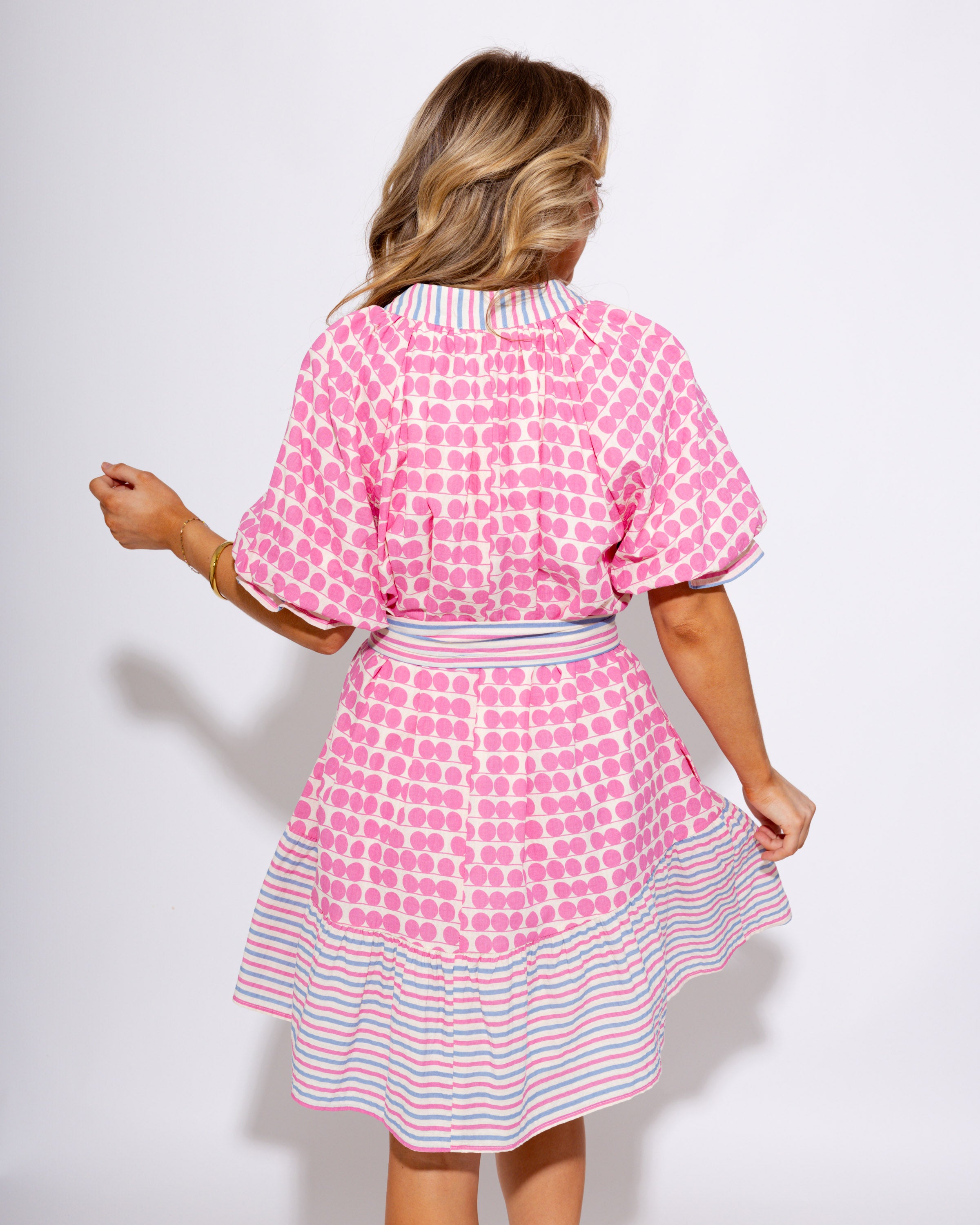 Tie Waist Mixed Print Mini Dress