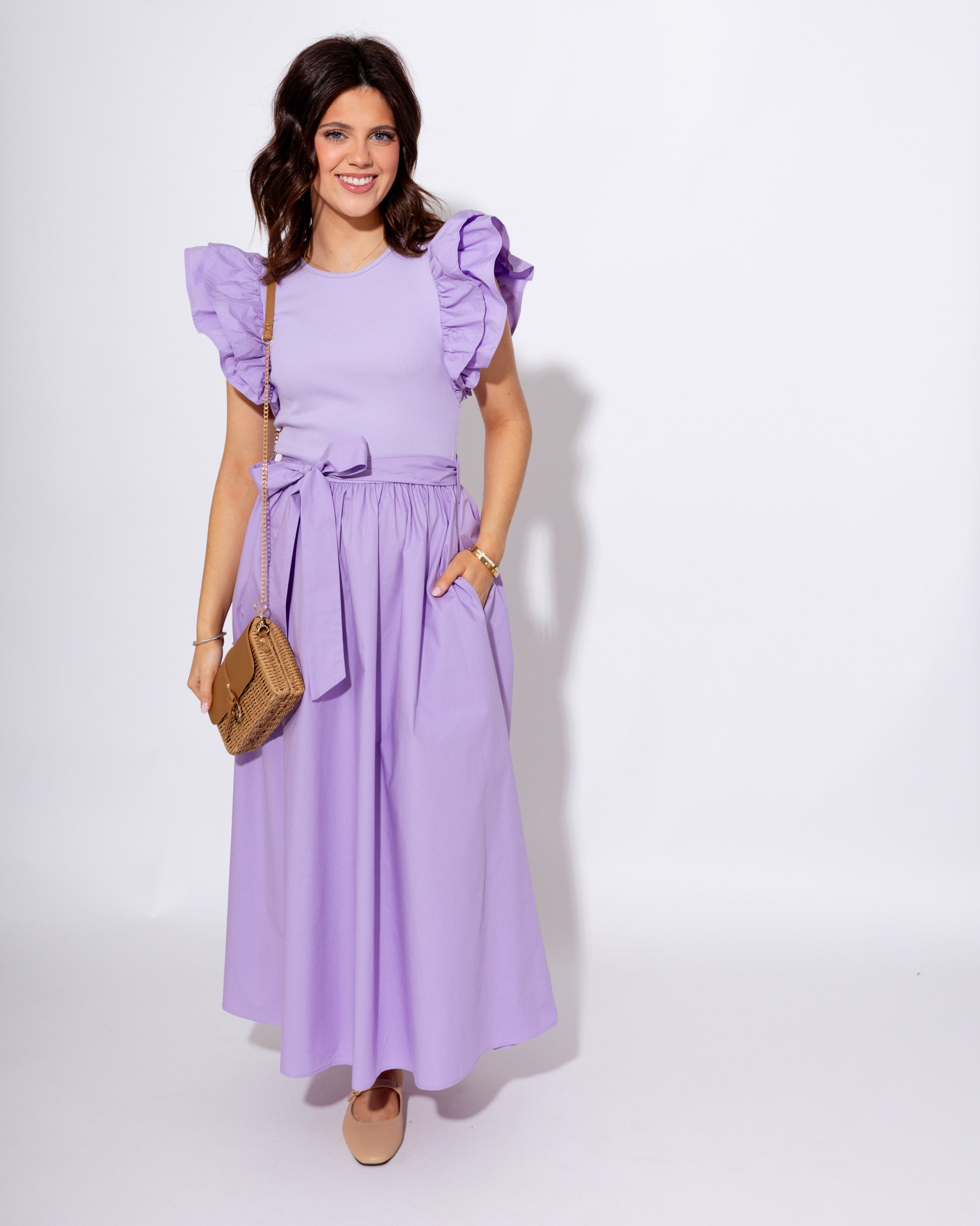 Ruffle Shoulder Midi Dress