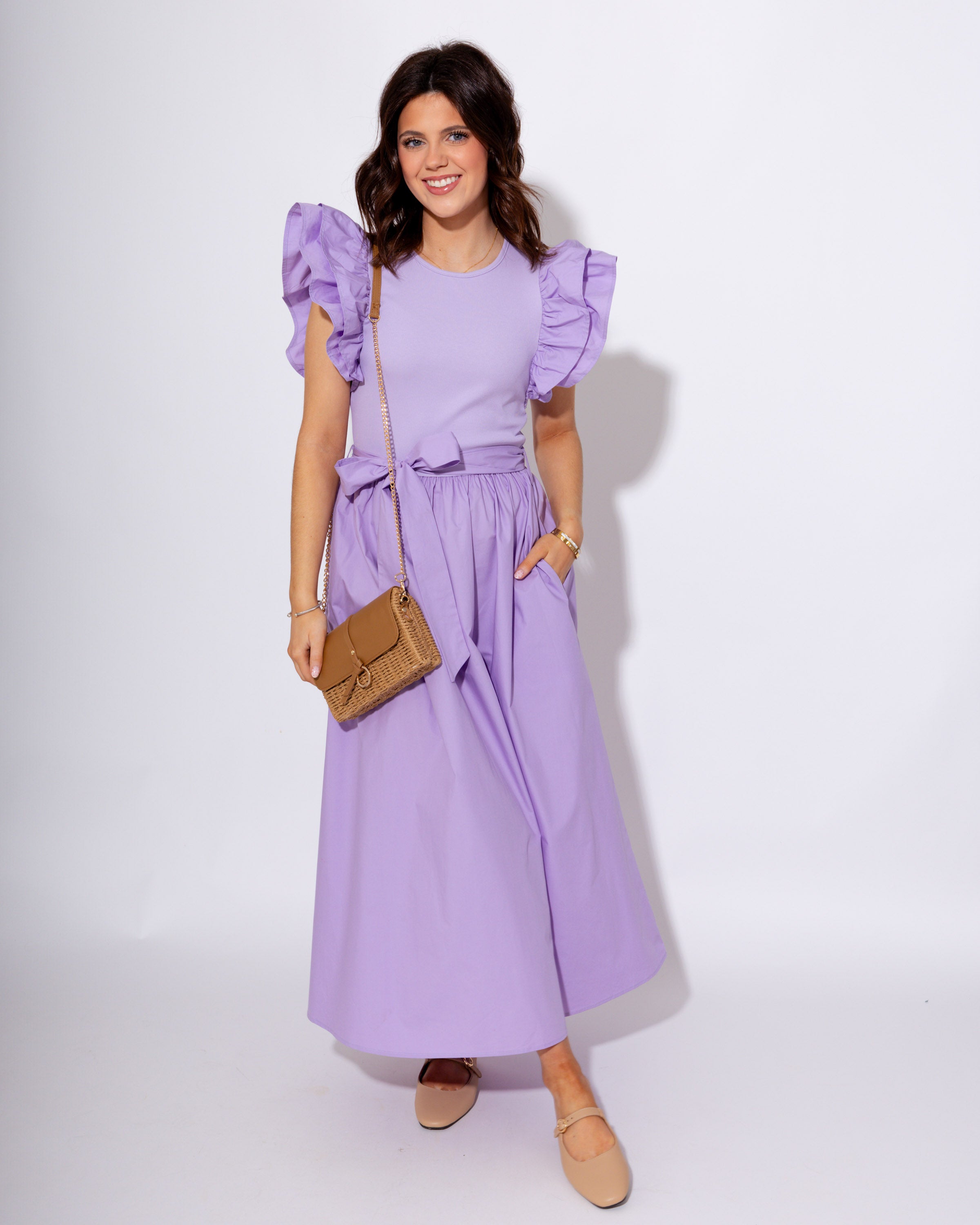 Ruffle Shoulder Midi Dress