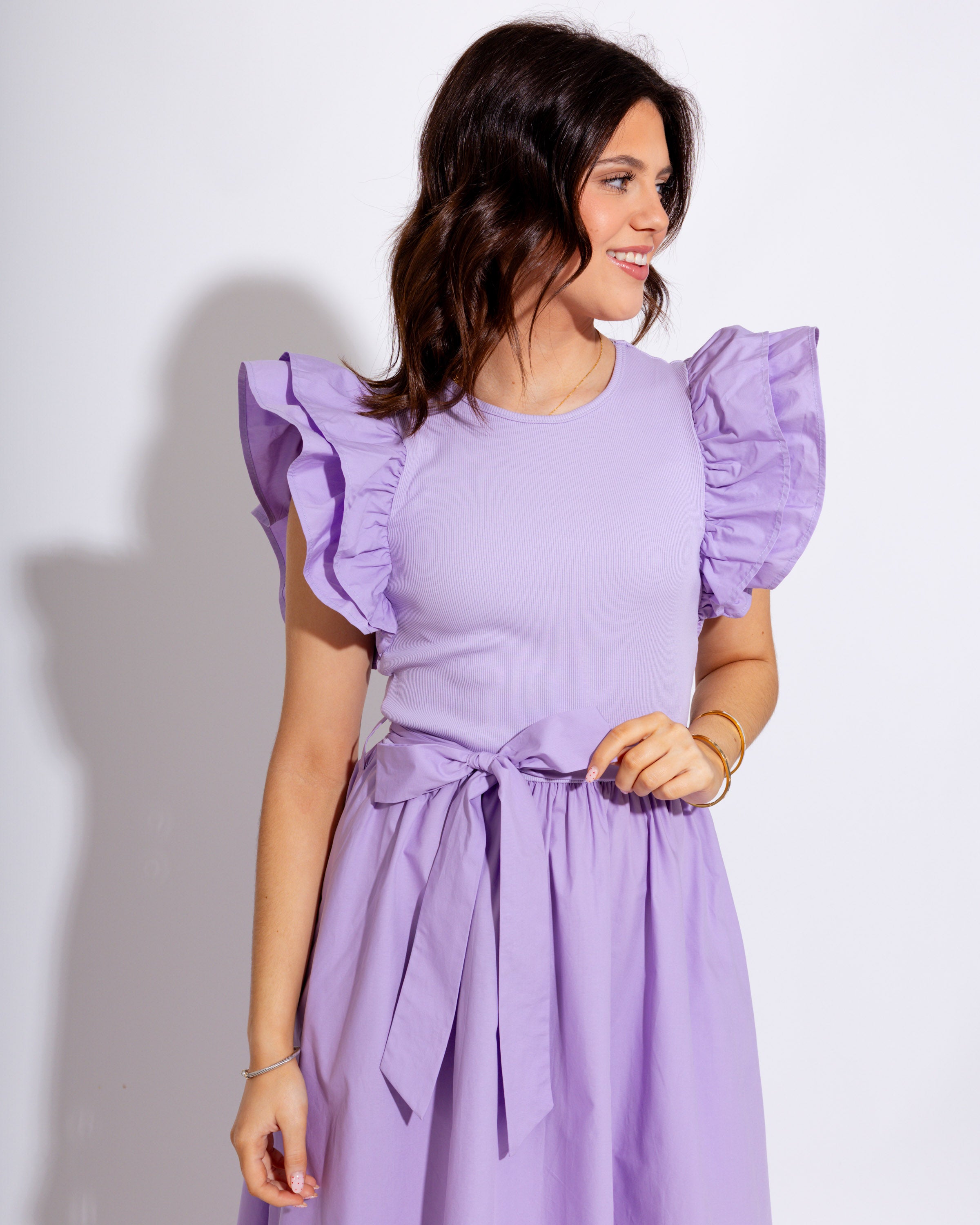 Ruffle Shoulder Midi Dress