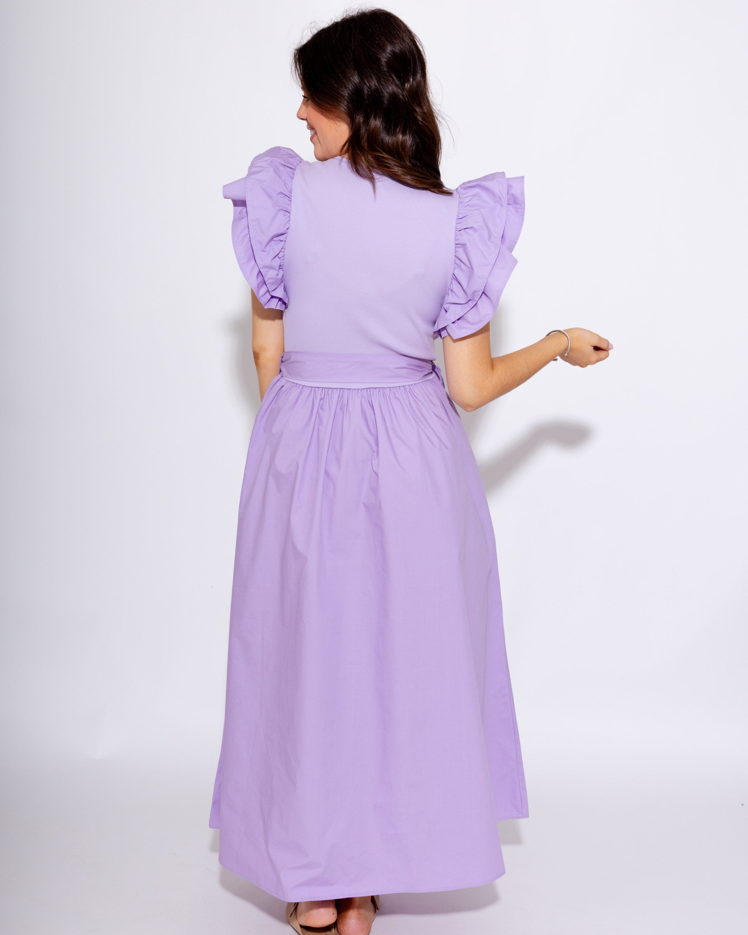 Ruffle Shoulder Midi Dress