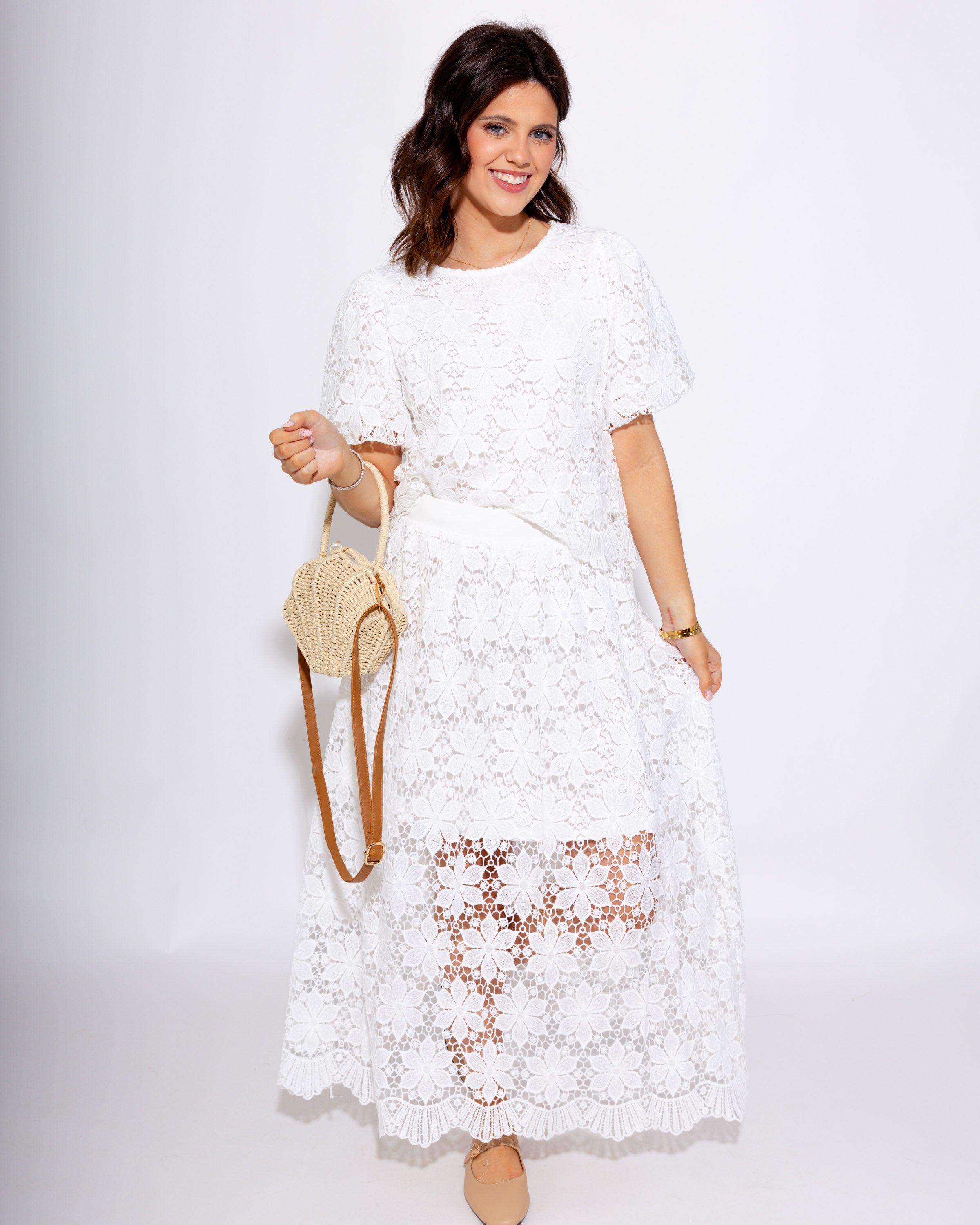 Scallop Lace Top and Skirt Set