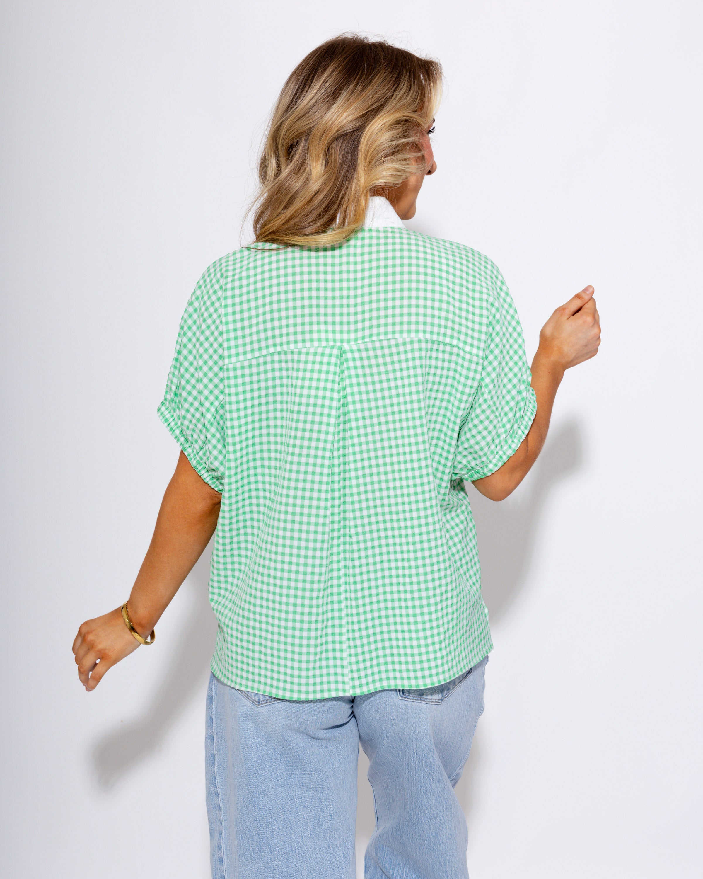 Timeless Gingham Contrast Top in Green