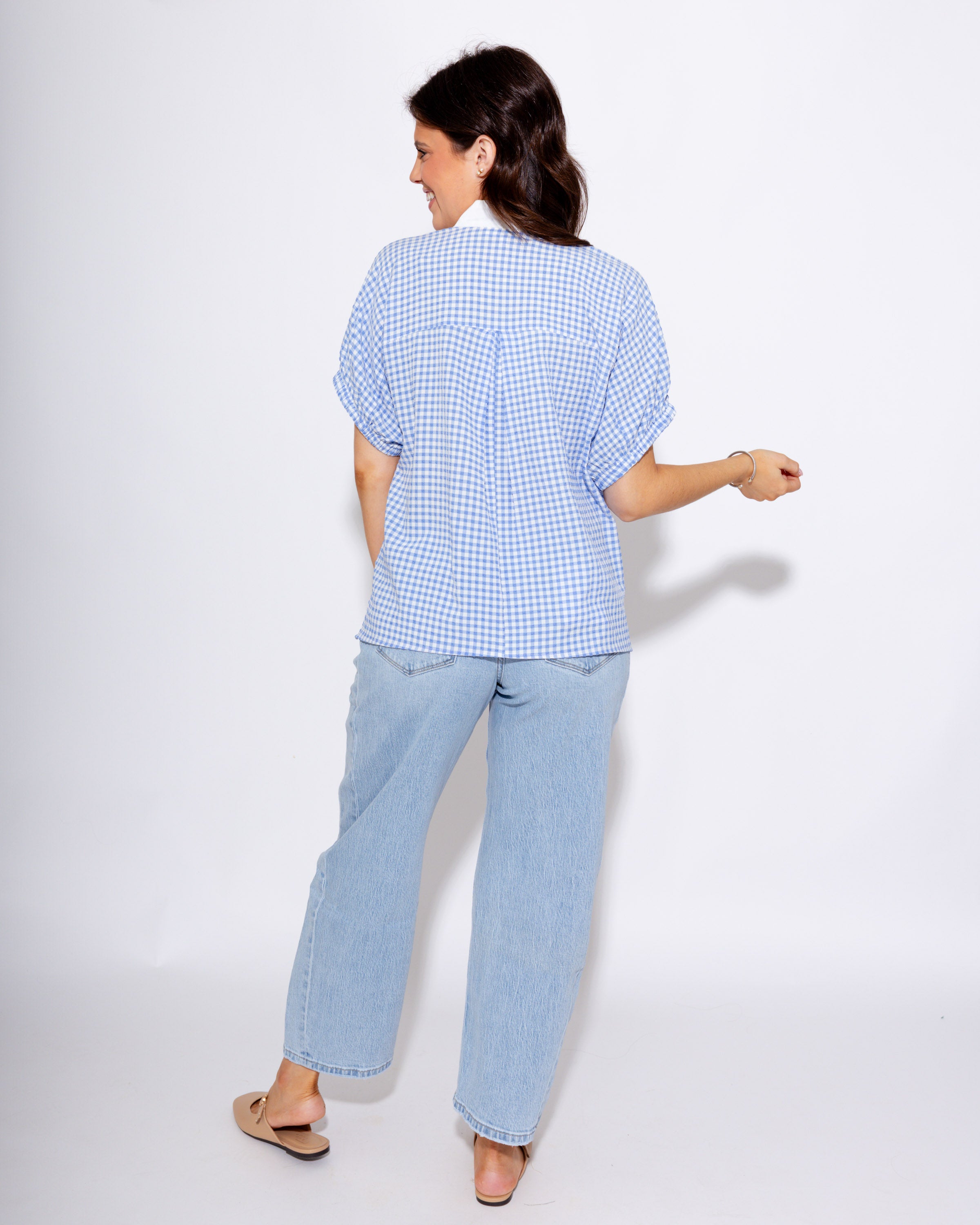 Timeless Gingham Contrast Top in Blue