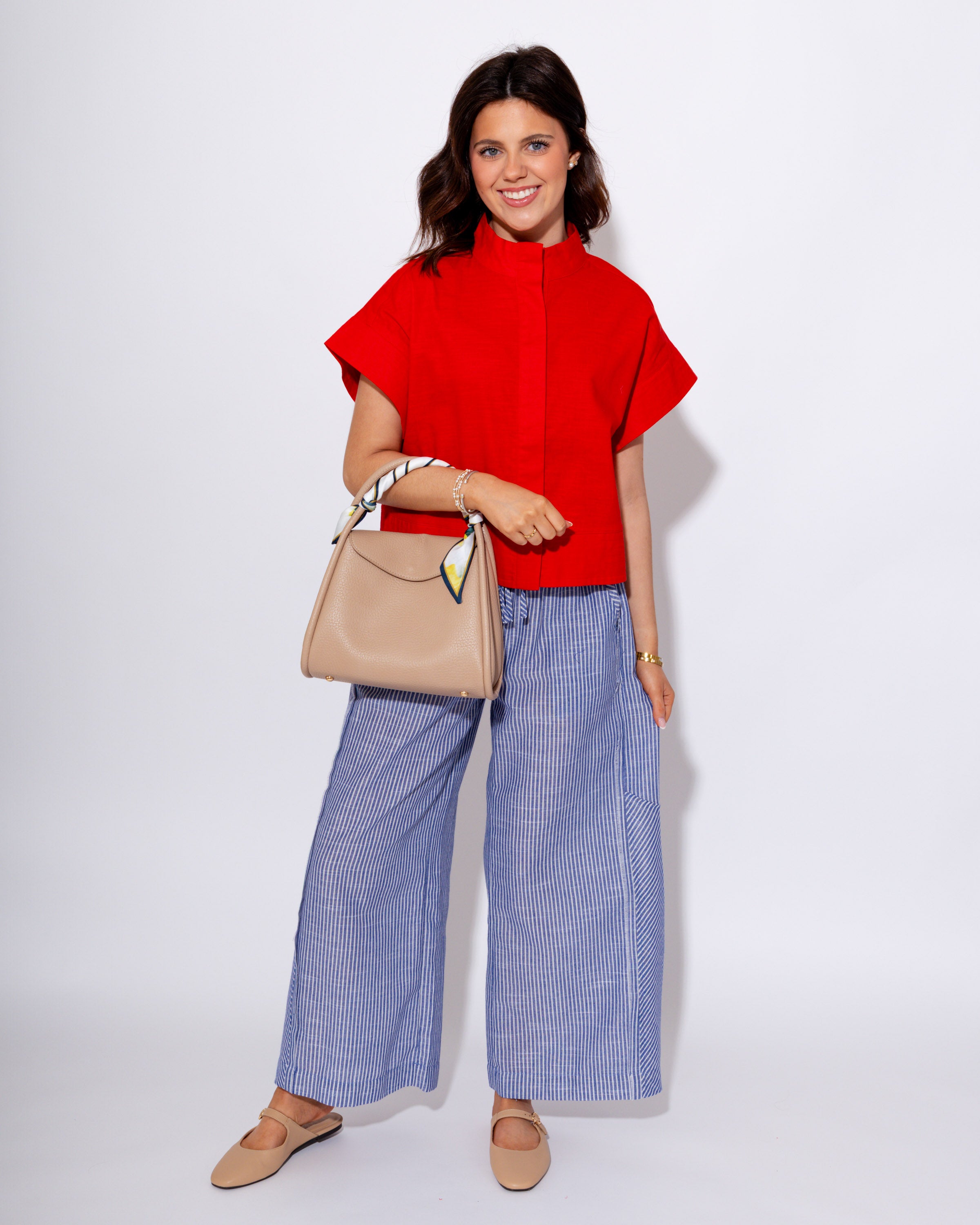 Linen Blend Striped Wide Leg Pants