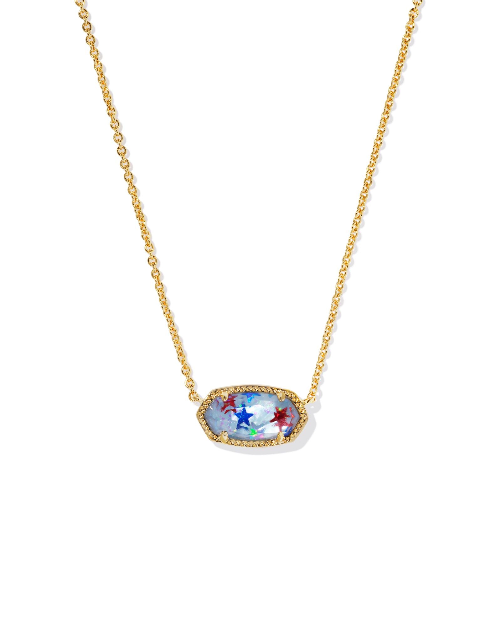 Elisa Pendant Necklace in Gold Red White Blue Illusion