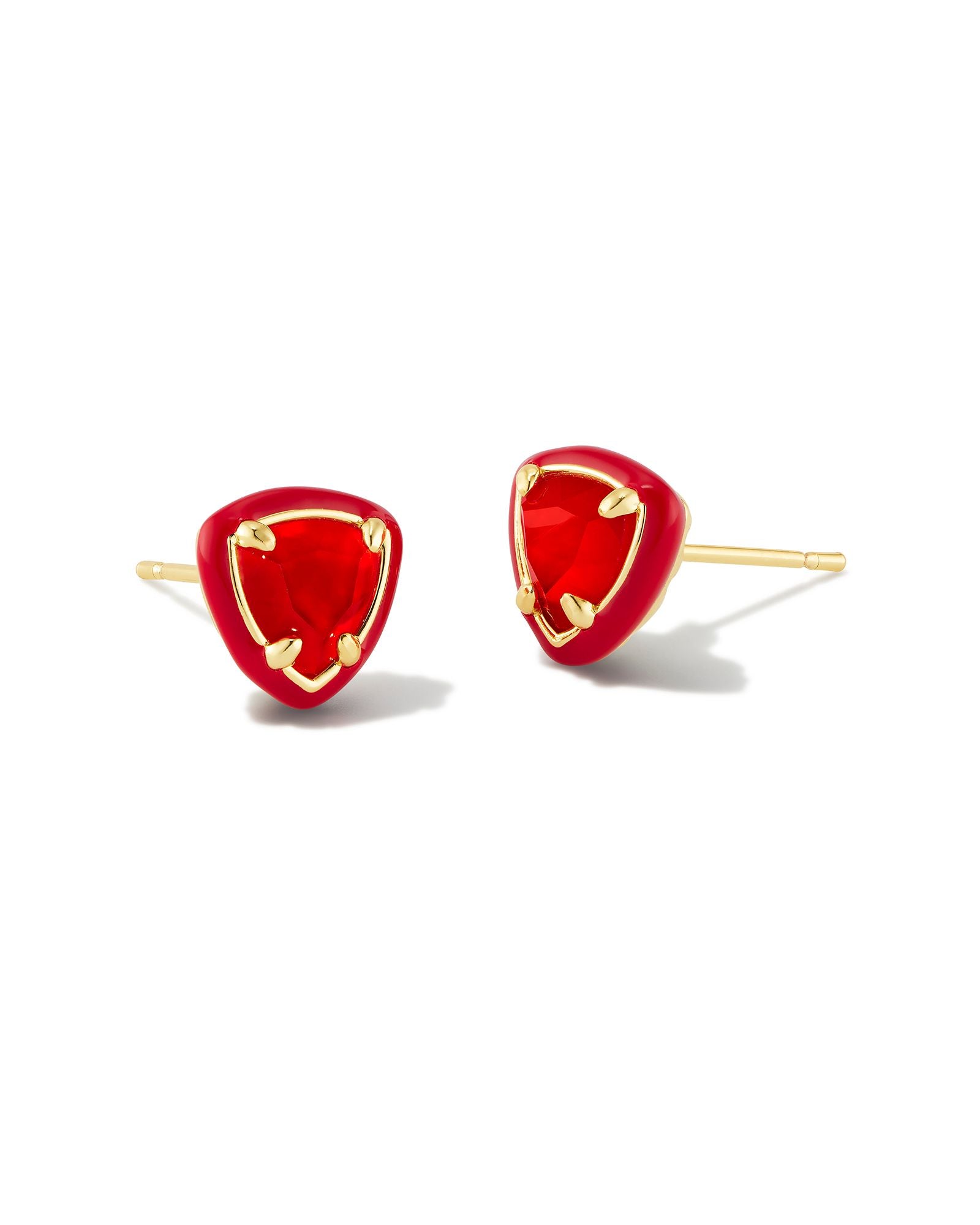 Arden Enamel Framed Stud Earring in Gold Red Illusion