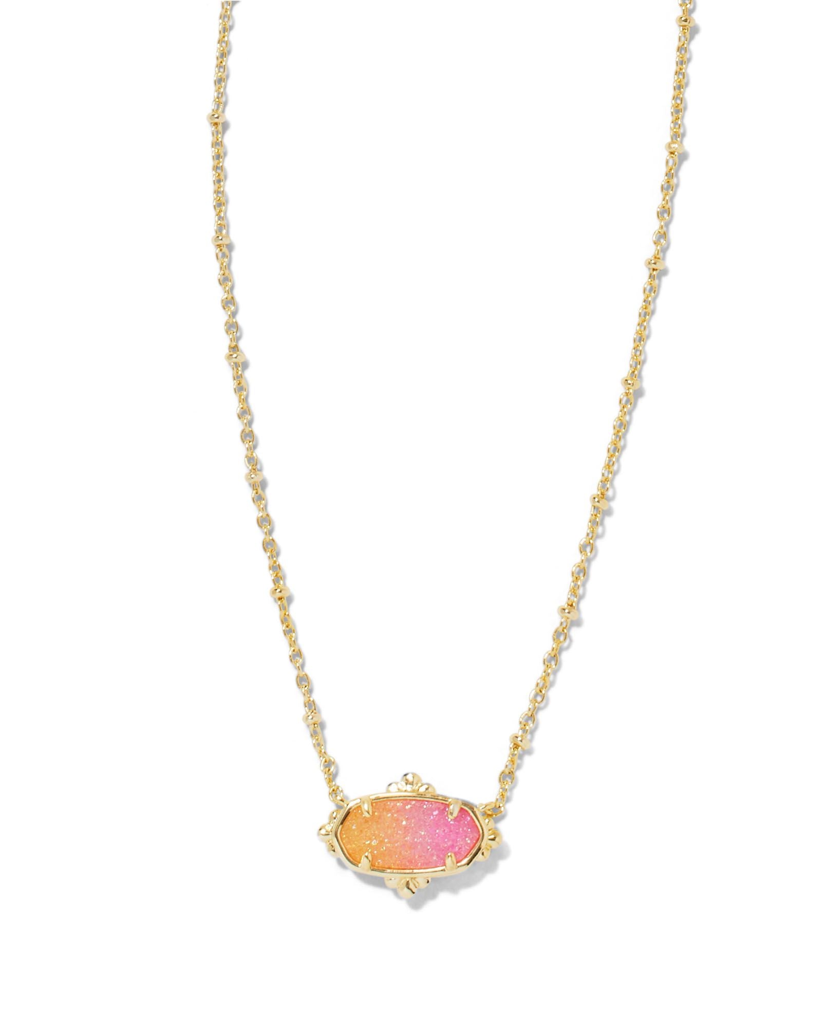 Elisa Petal Framed Pendant Necklace in Gold Sunrise Ombre Drusy