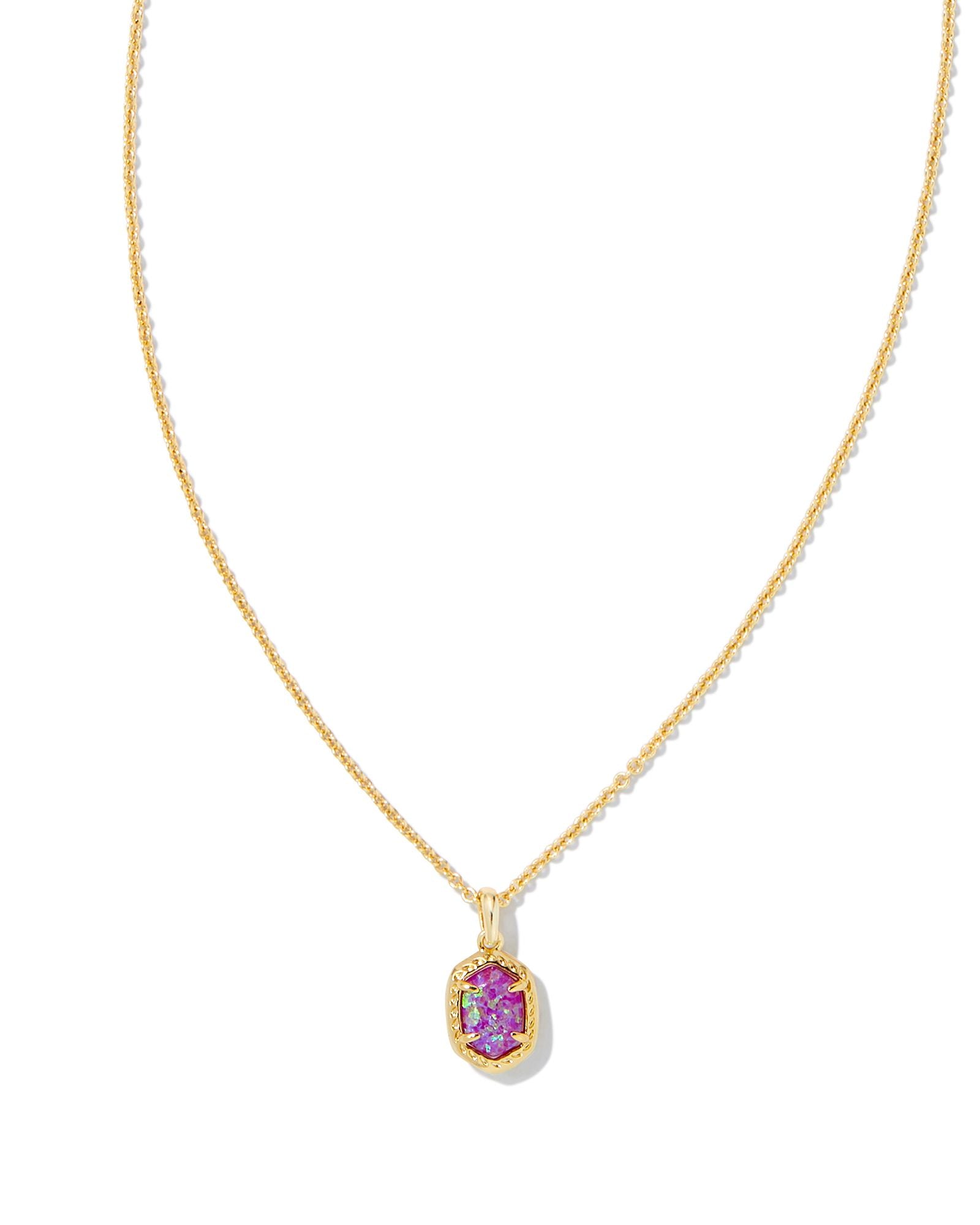 Daphne Framed Short Pendant Necklace in Gold Magenta Kyocera Opal