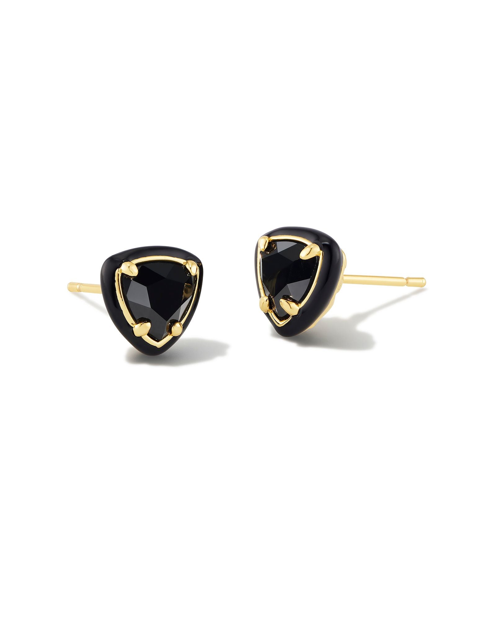 Arden Enamel Framed Stud Earring in Gold Black Agate