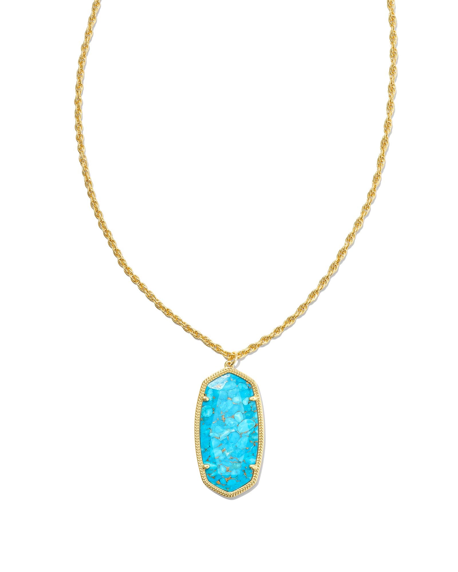 Rae Long Pendant Necklace in Gold Bronze Veined Turquoise Magnesite