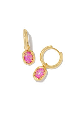 Daphne Framed Huggie Earrings in Gold Magenta Kyocera Opal