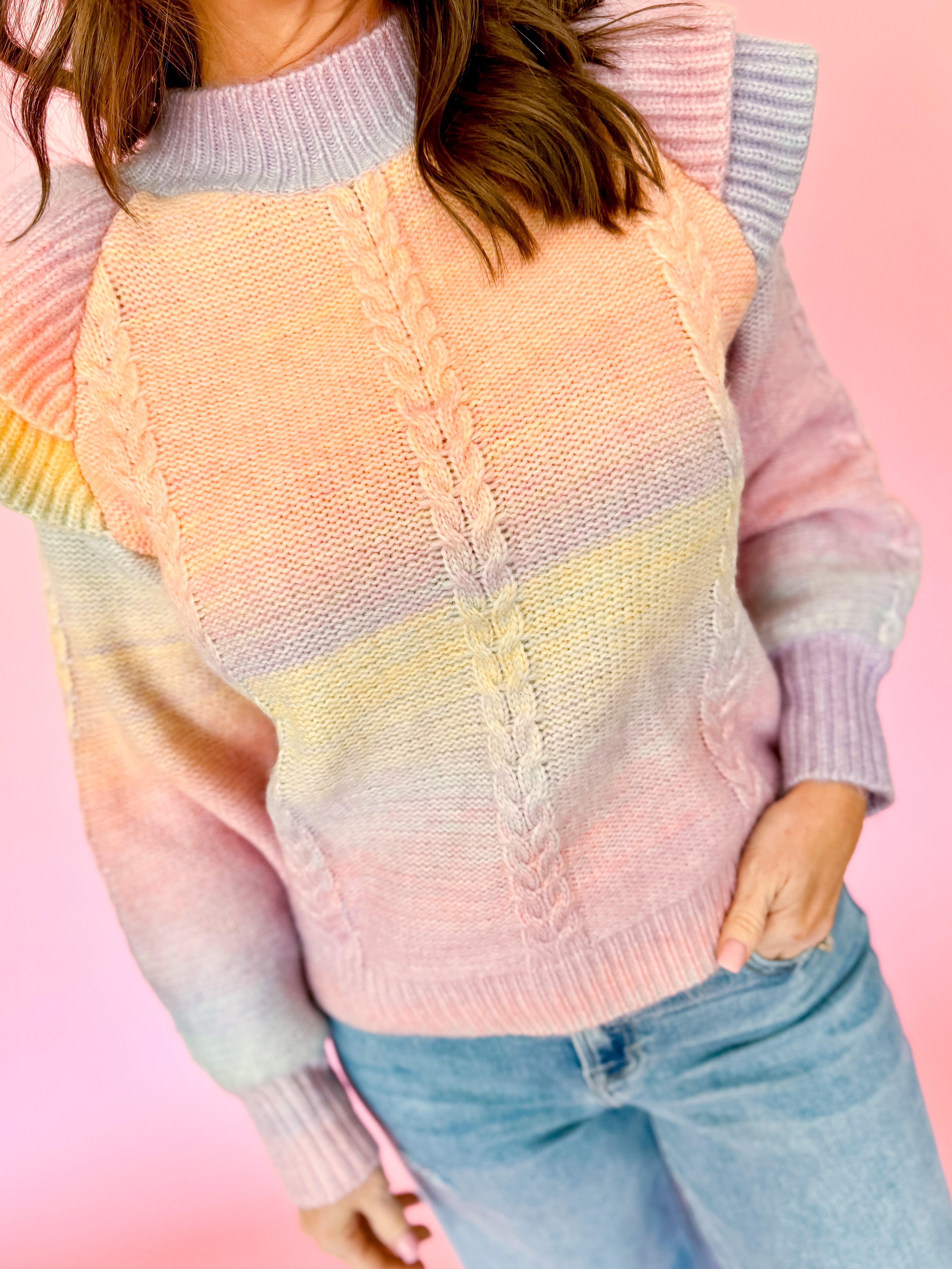 THML Pastel Ruffle Sleeve Sweater