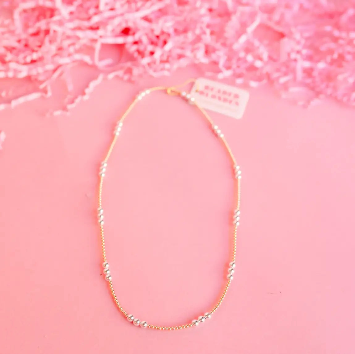 18 inch Ily Mixed Metal Stretch Necklace