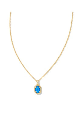 Daphne Framed Short Pendant Necklace in Gold Bright Blue Kyocera Opal