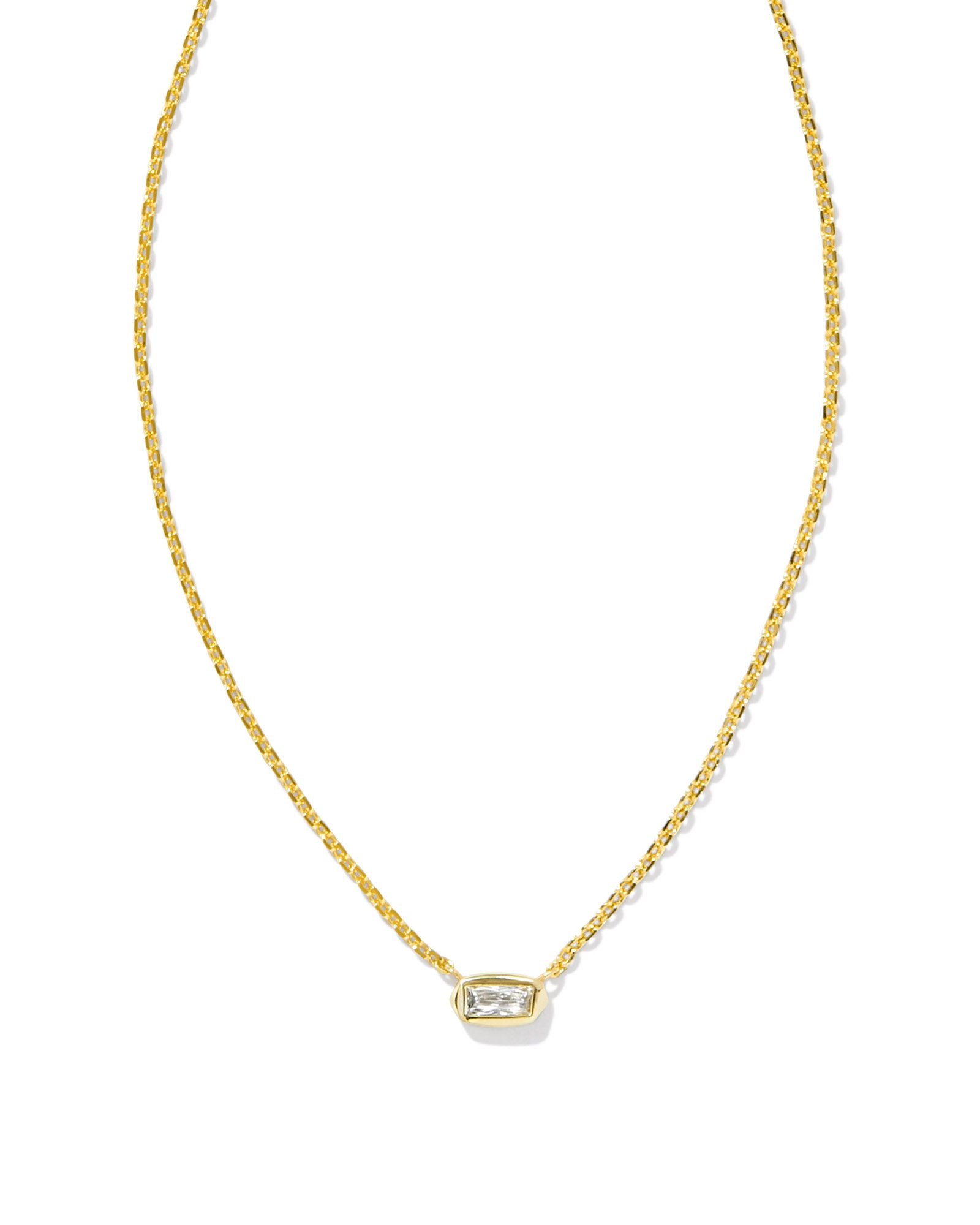 Fern Crystal Short Pendant Necklace in Gold White Crystal