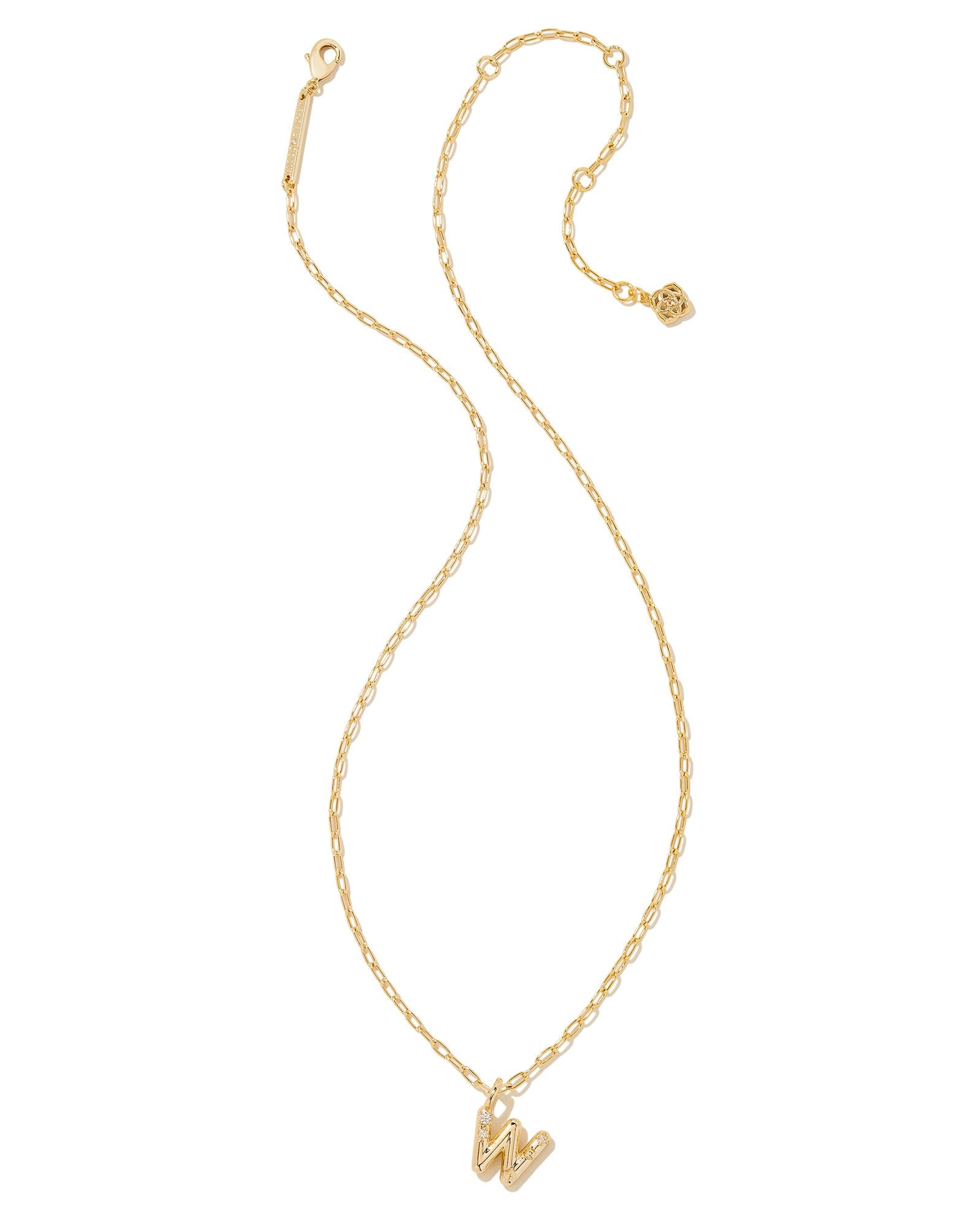 Crystal Letter W Pendant Necklace in Gold Metal