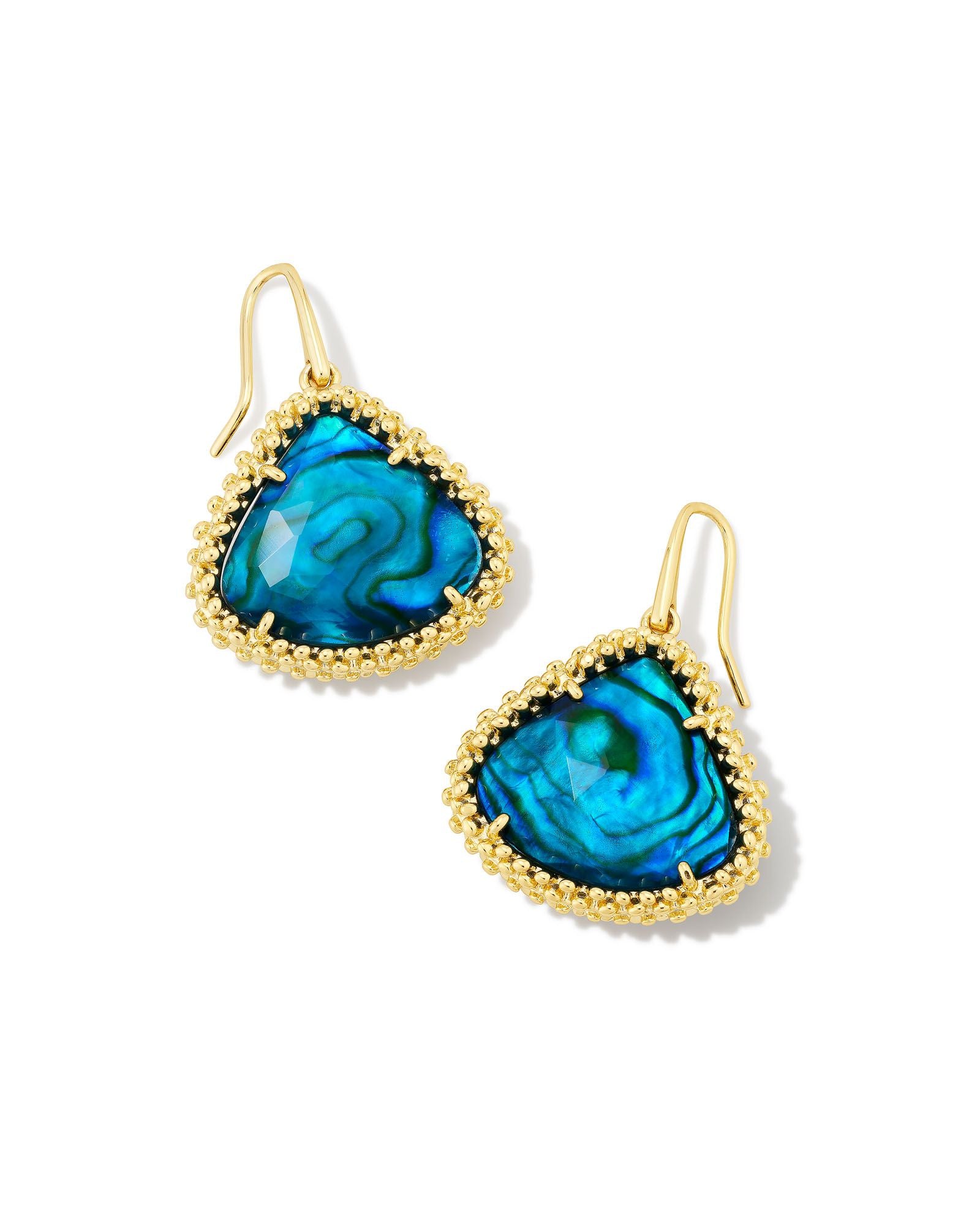 Framed Kendall Large Drop Earring in Gold Teal Abalone