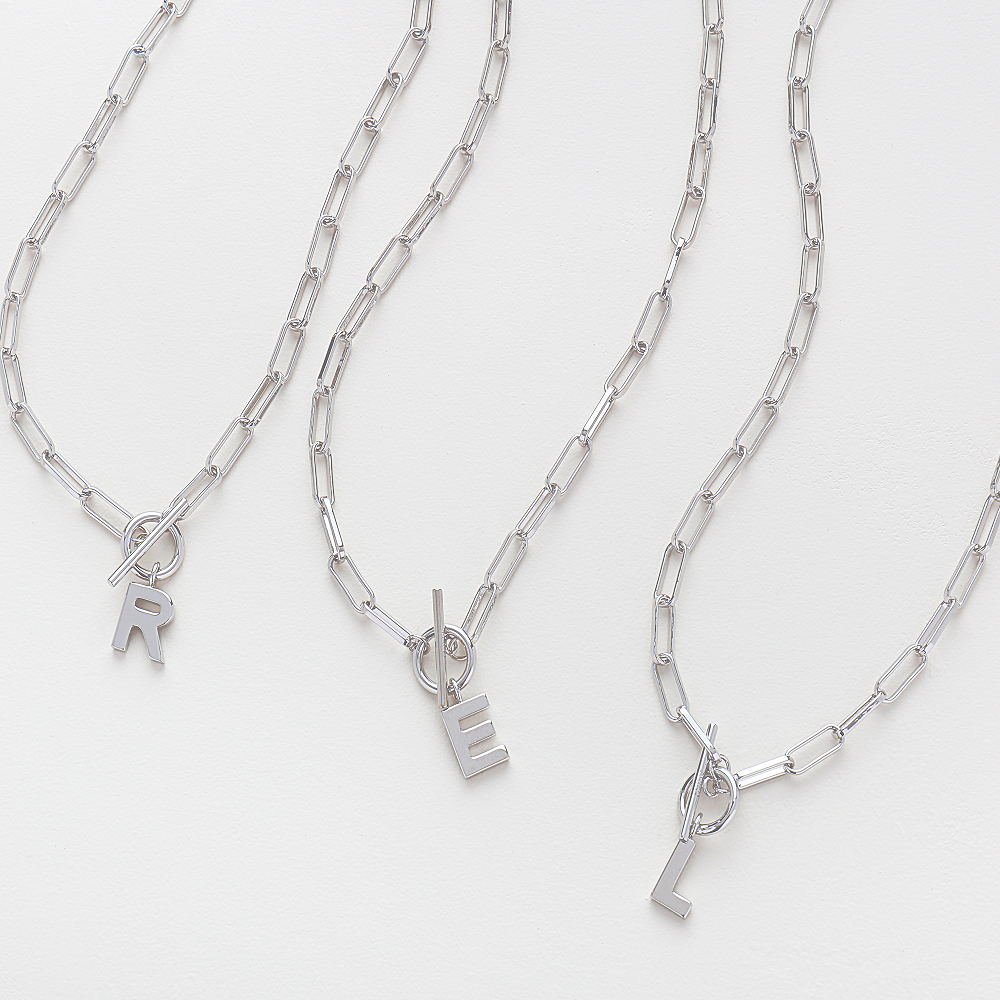 Toggle Initial Necklace in Silver